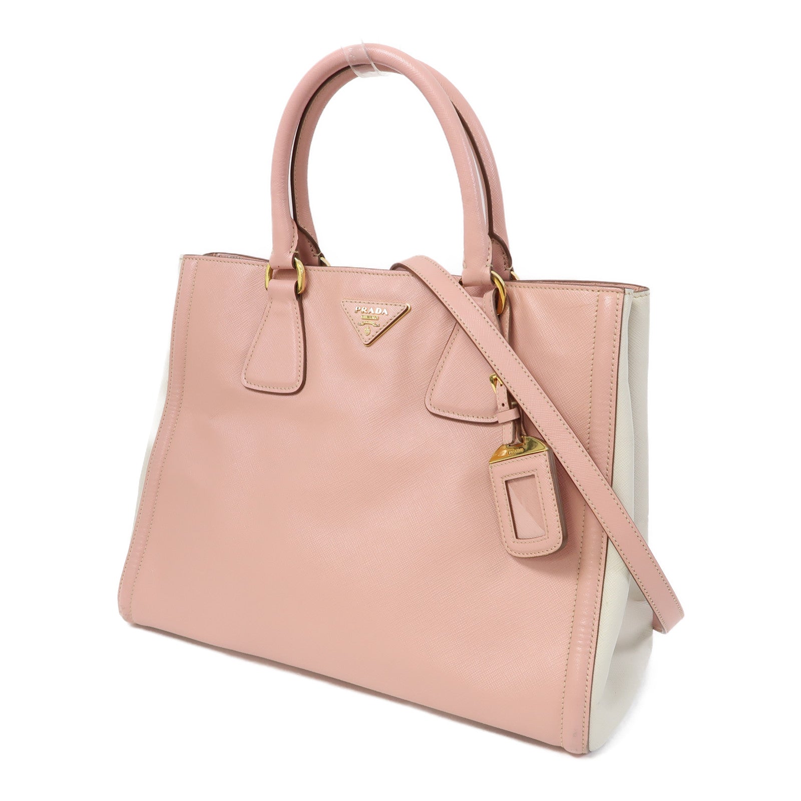 PRADA 牛皮皮革Shoulder Bag金扣手挽肩背兩用袋粉紅色