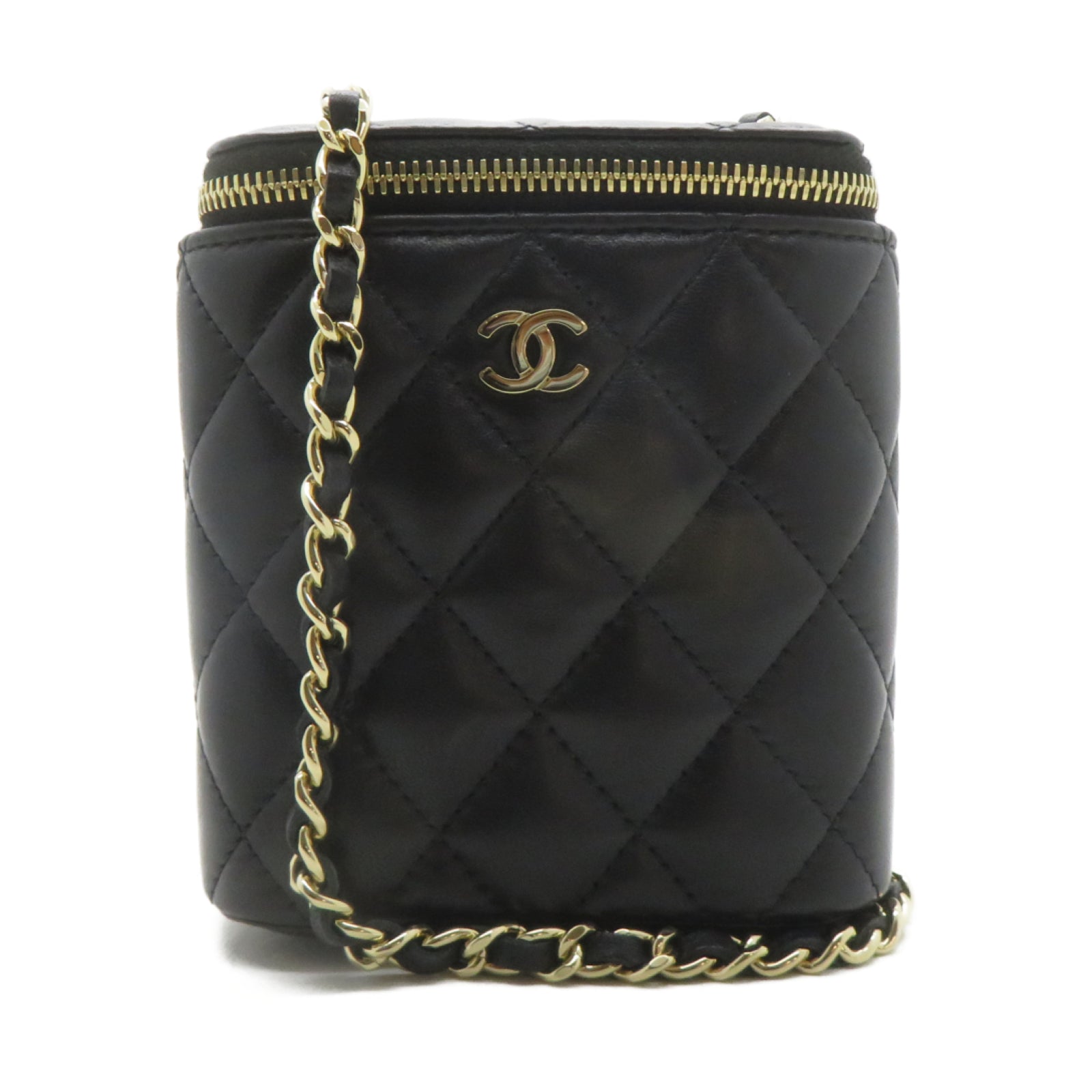 CHANEL 【激減優惠】菱格羊皮皮革Vanity Case金扣鏈帶肩背袋黑色