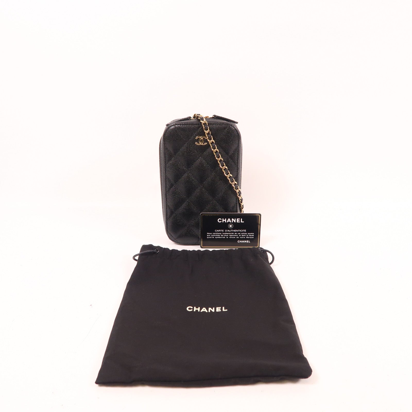 CHANEL 牛皮皮革Phone Holder金扣鏈帶肩背袋