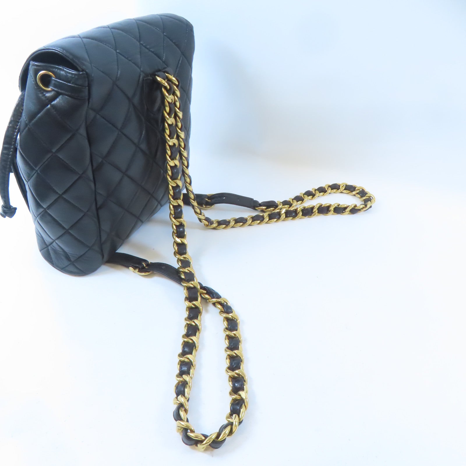CHANEL 菱格羊皮皮革Vintage Backpack金扣背包黑色