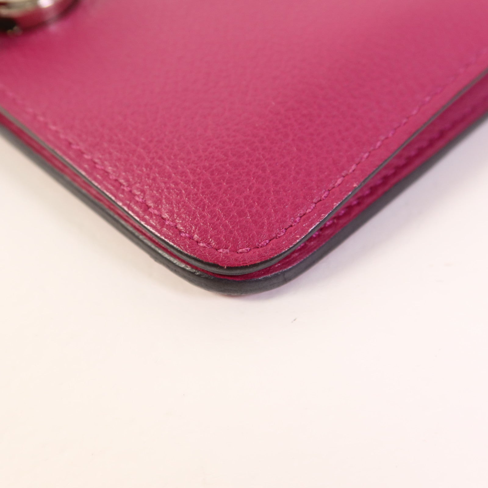 HERMES Evercolor皮革Dogon Compact Bifold Wallet銀扣錢包Rose Pourpre