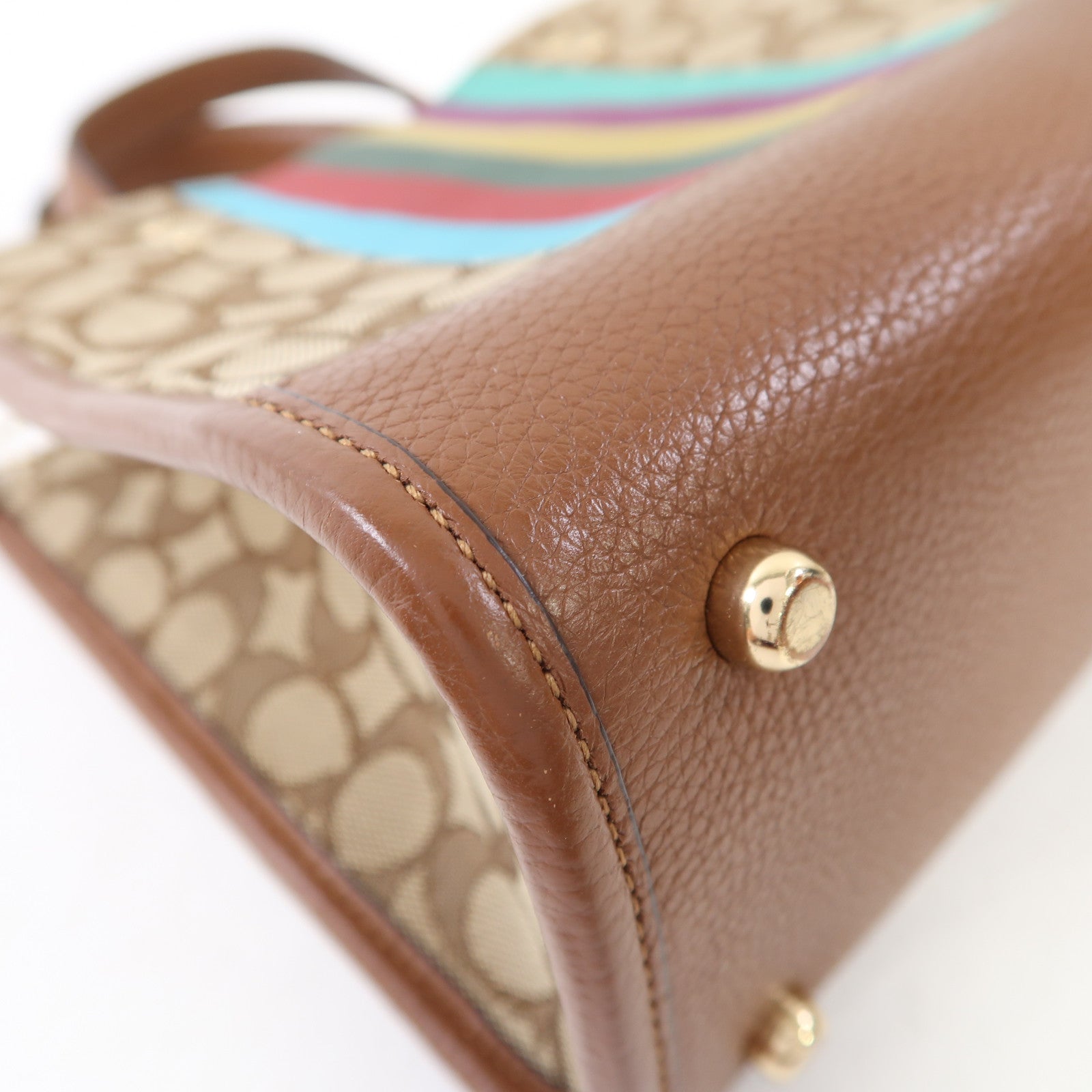COACH 帆布Shoulder Bag金扣手挽肩背兩用袋啡色
