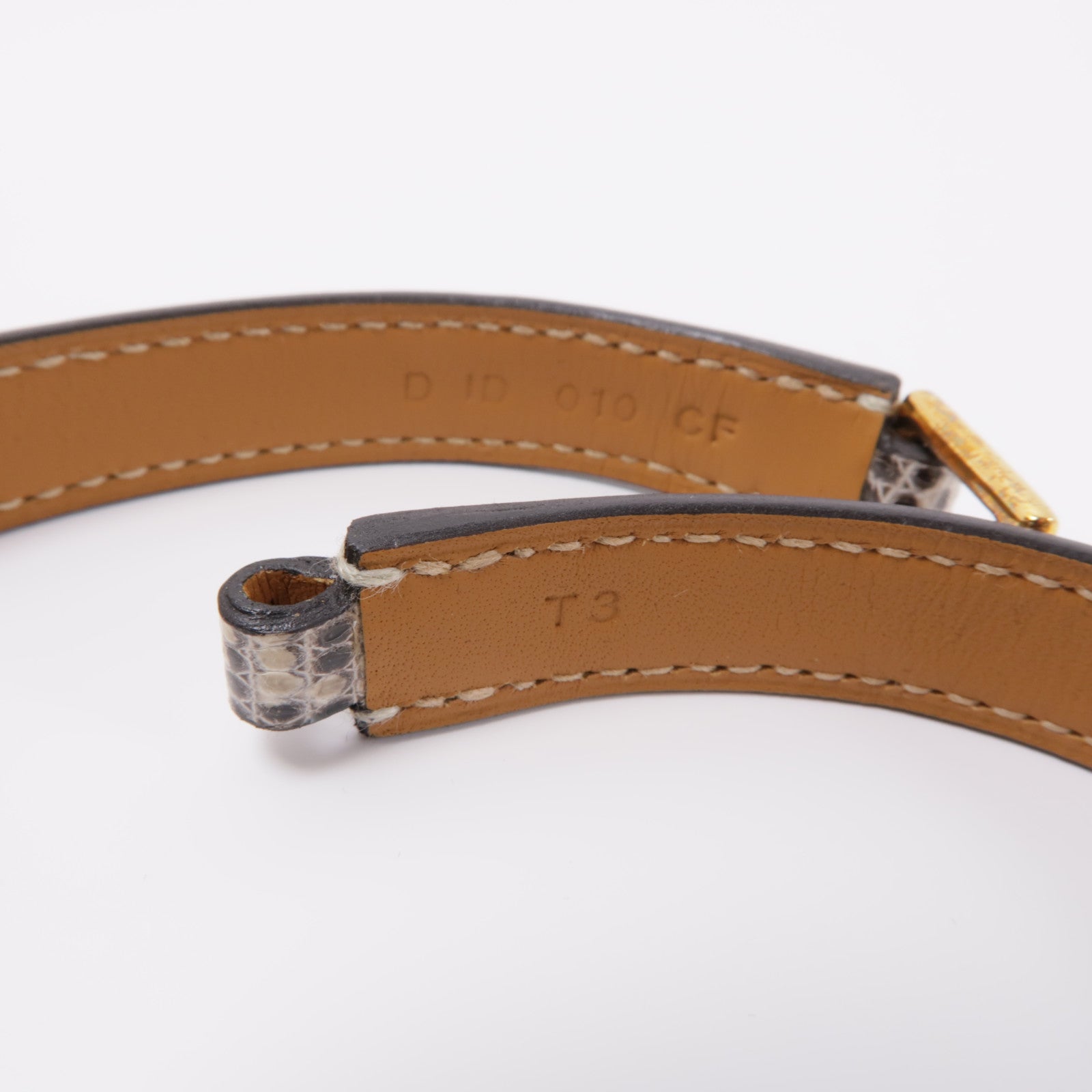 HERMES 蜥蝪皮革Rivale Double Tour金扣手鐲灰色