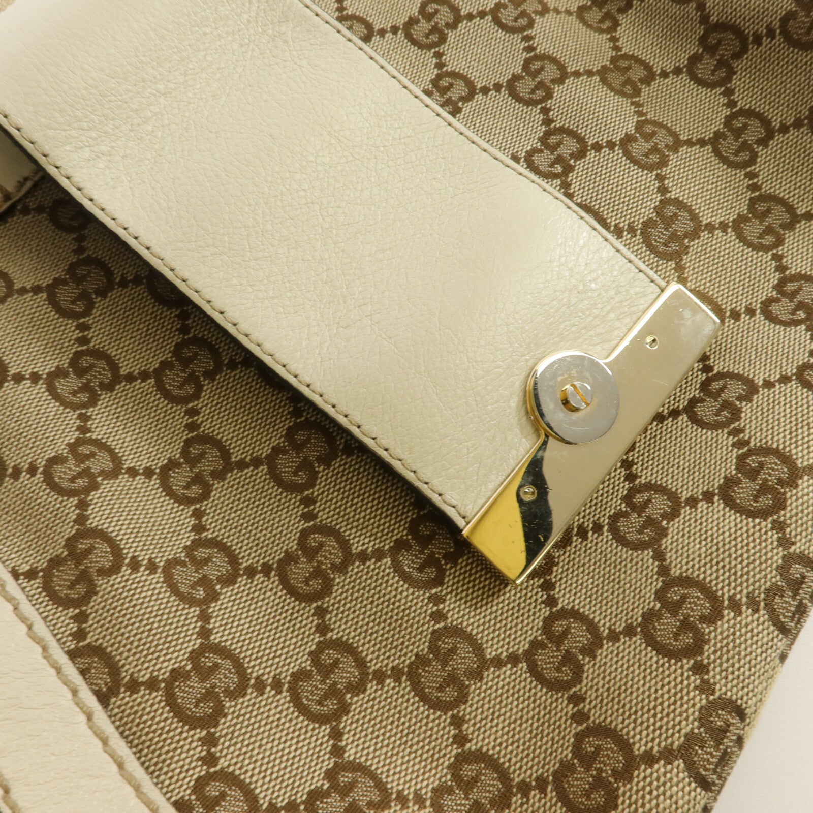 GUCCI 帆布/牛皮皮革Web Flap Tote肩背袋