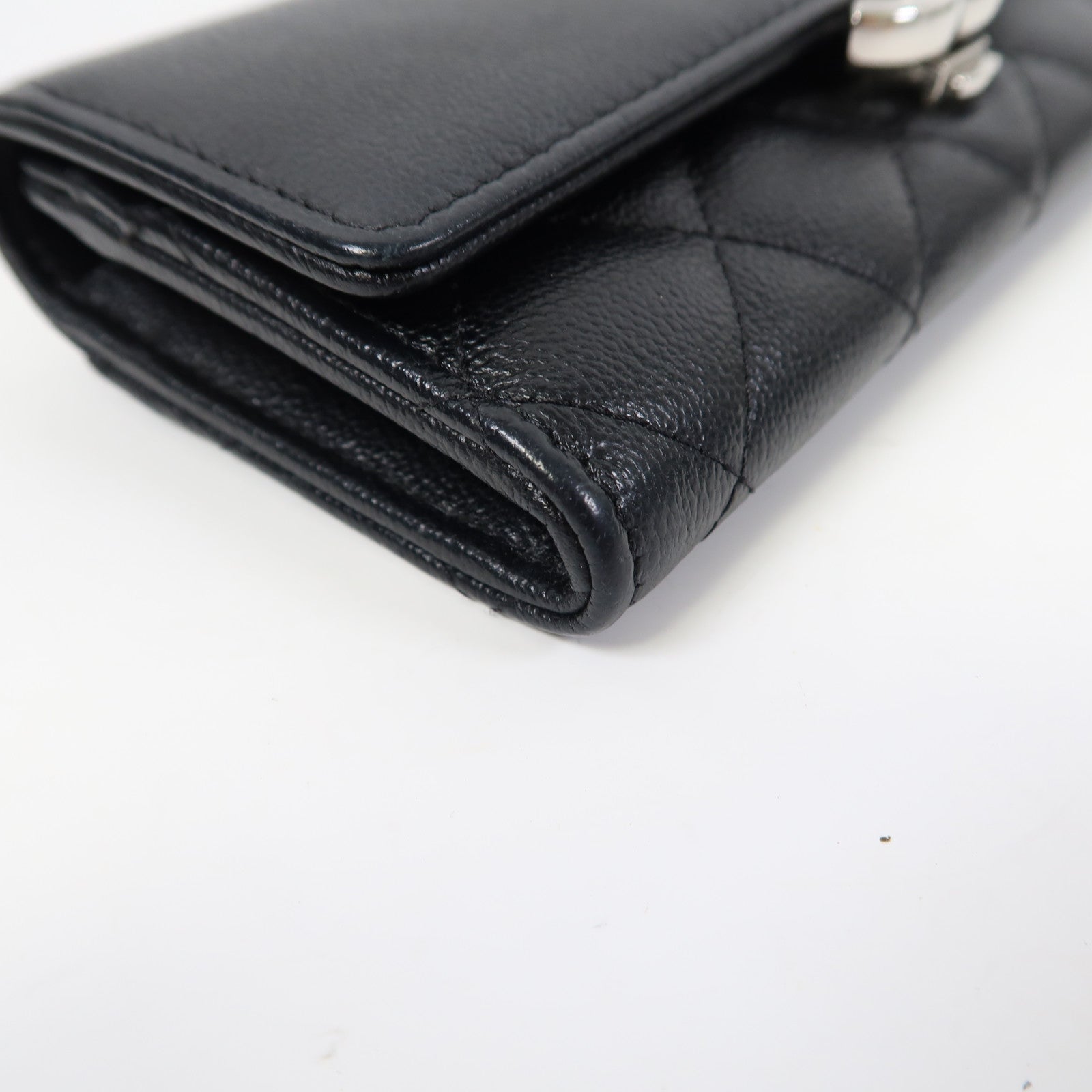 CHANEL 菱格牛皮皮革Wallet銀扣長錢包黑色