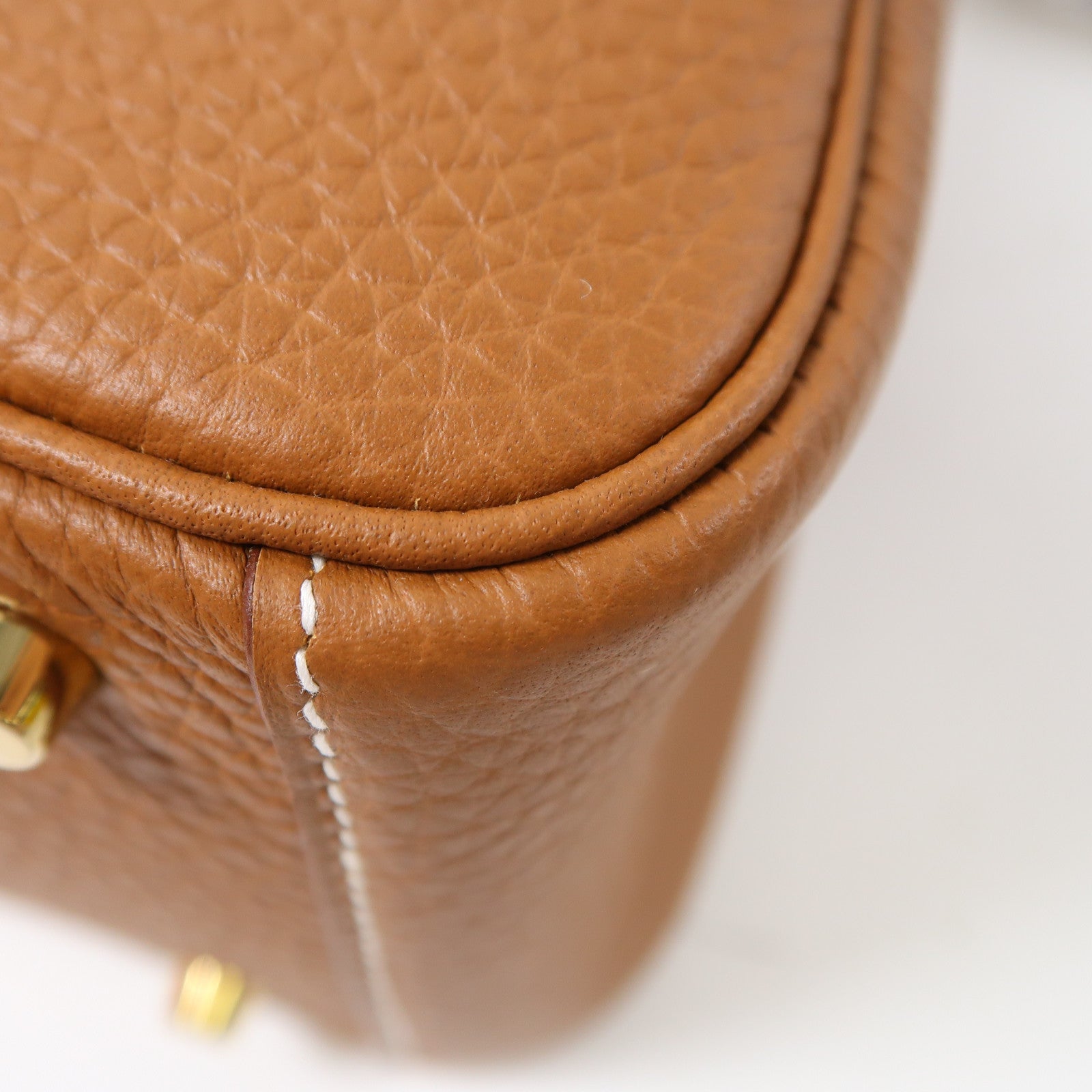 HERMES Clemence皮革Mini Lindy金扣手挽肩背兩用袋Gold啡色