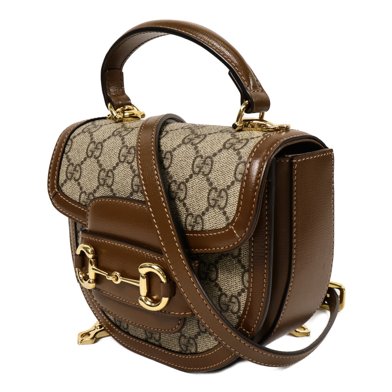 GUCCI 塗層帆布Horsebit 1955 Mini Top手挽肩背兩用袋