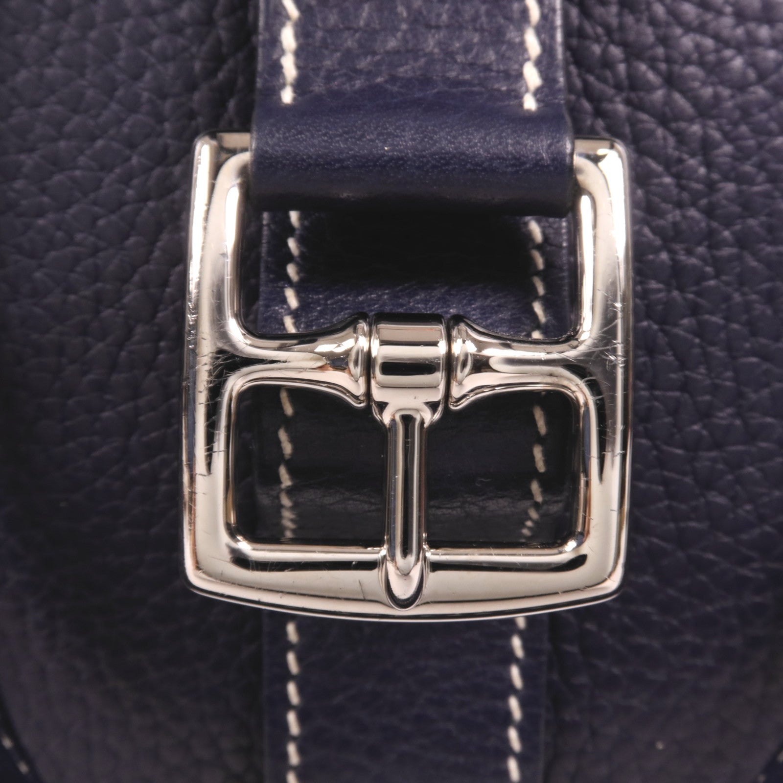 HERMES Clemence皮革Halzan 31銀扣手挽肩背兩用袋Bleu Nuit
