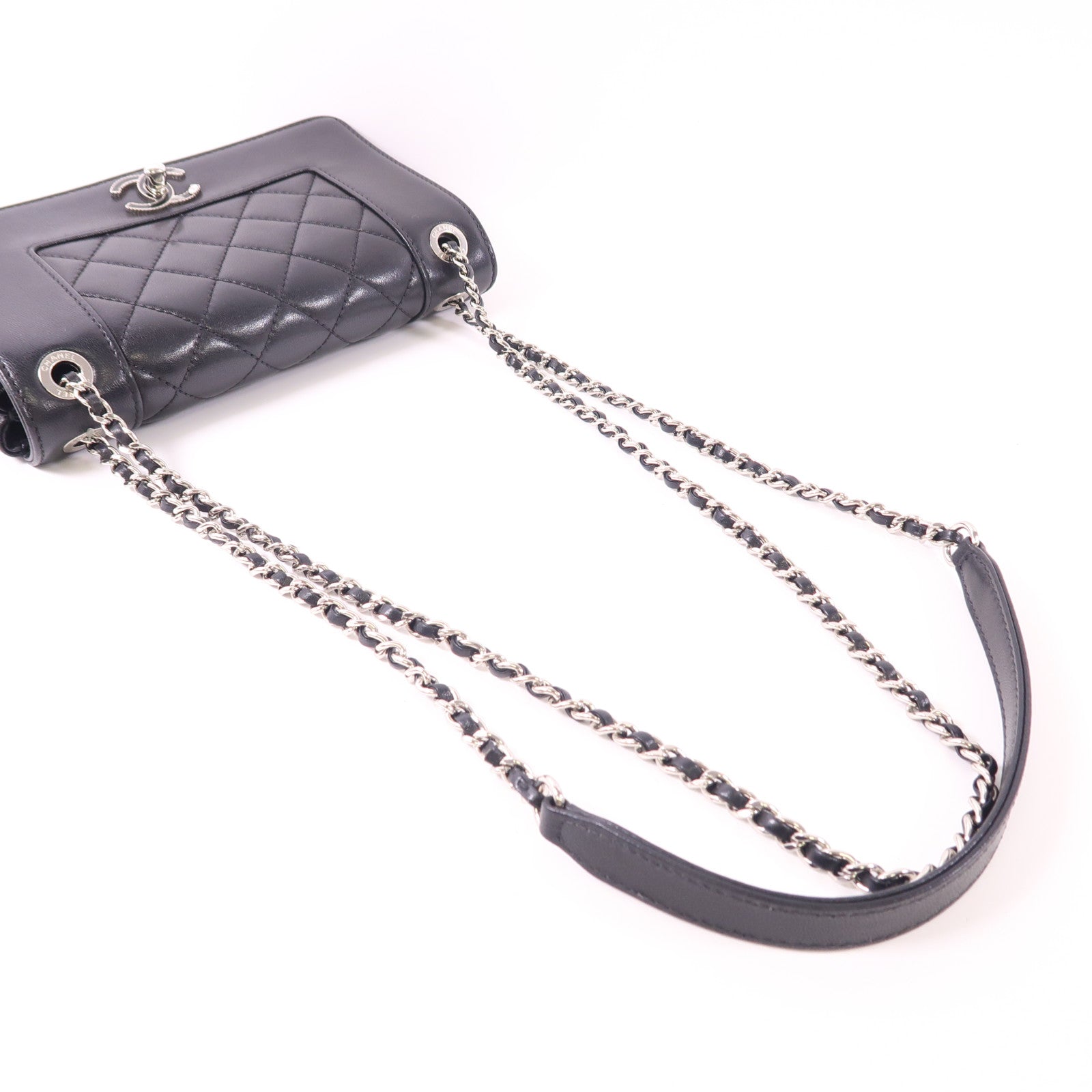 CHANEL CC SHW Chain Shoulder Bag Calfskin Leather Black