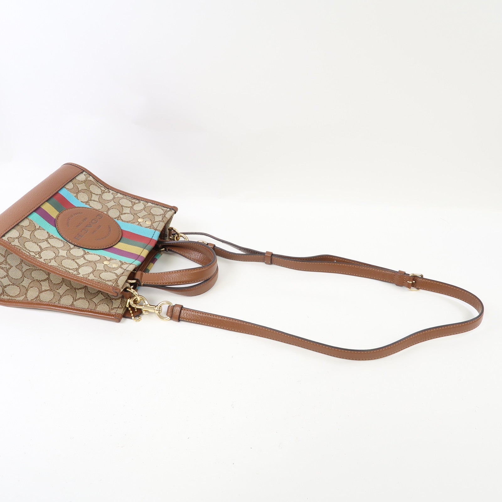 COACH 帆布Shoulder Bag金扣手挽肩背兩用袋啡色