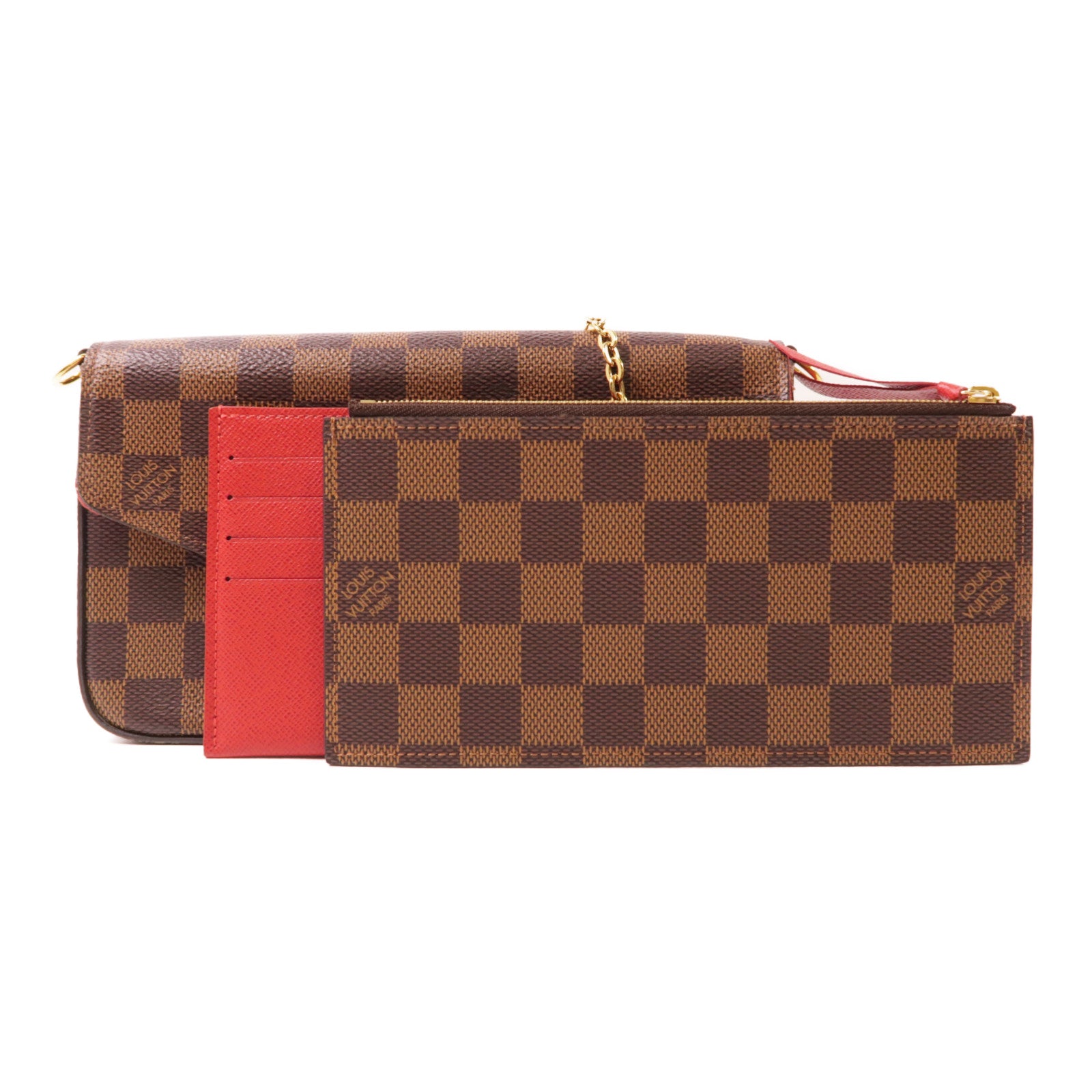 LOUIS VUITTON Damier Felice Pochette金扣鏈帶肩背袋