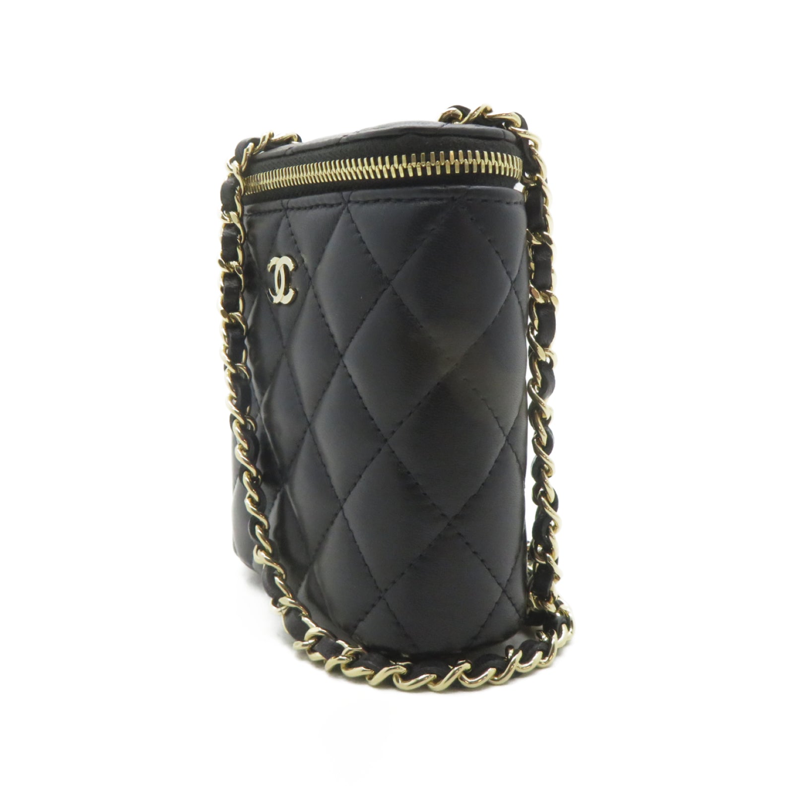 CHANEL 【激減優惠】菱格羊皮皮革Vanity Case金扣鏈帶肩背袋黑色