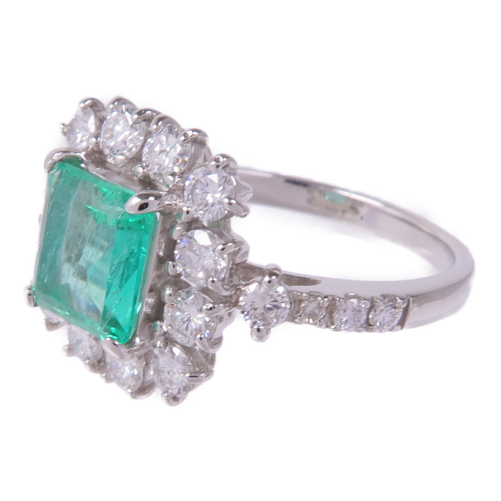 JEWELRY PT950鉑金Emerald Diamond Ring綠寶石/鑽石戒指US#5.5
