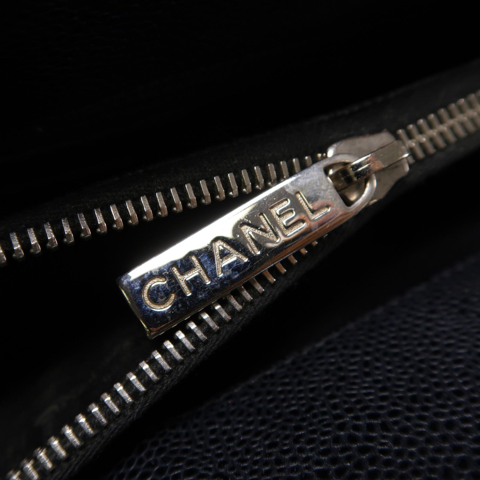 CHANEL 菱格Caviar皮革Grand Shopping Tote銀扣鏈帶手挽袋黑色