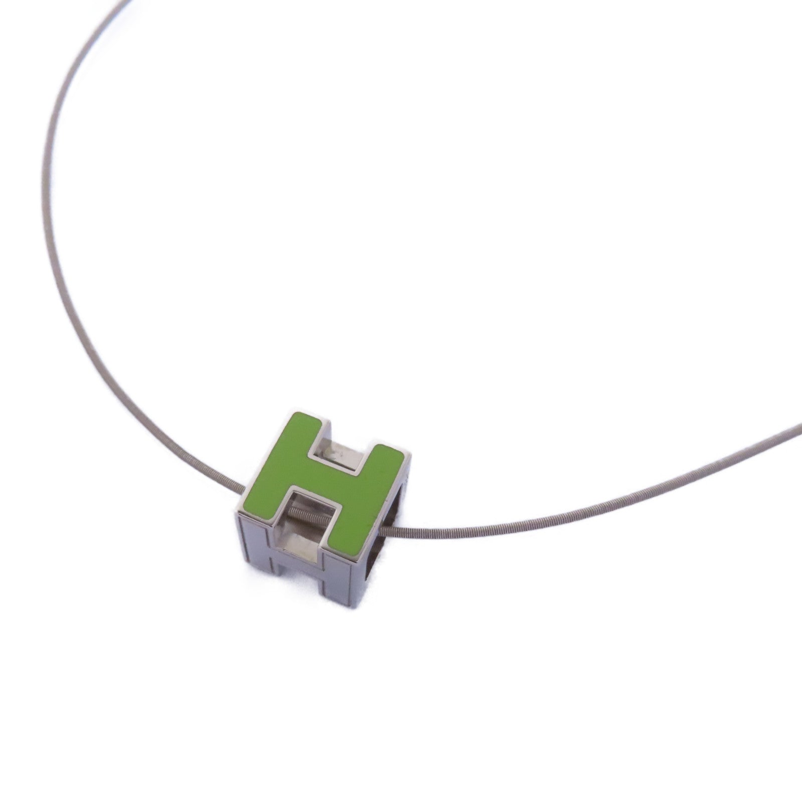 HERMES 金屬Cube d'H Necklace項鍊綠色/銀色