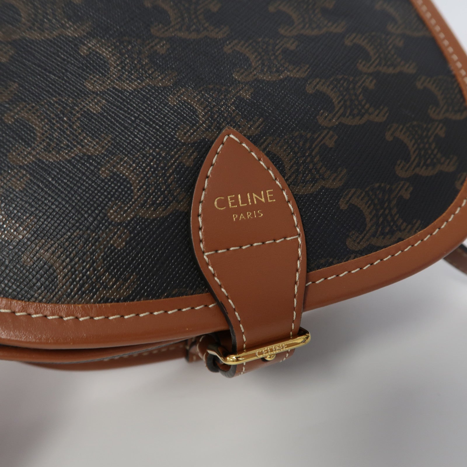 CELINE 塗層帆布Folco Medium金扣肩背袋啡色