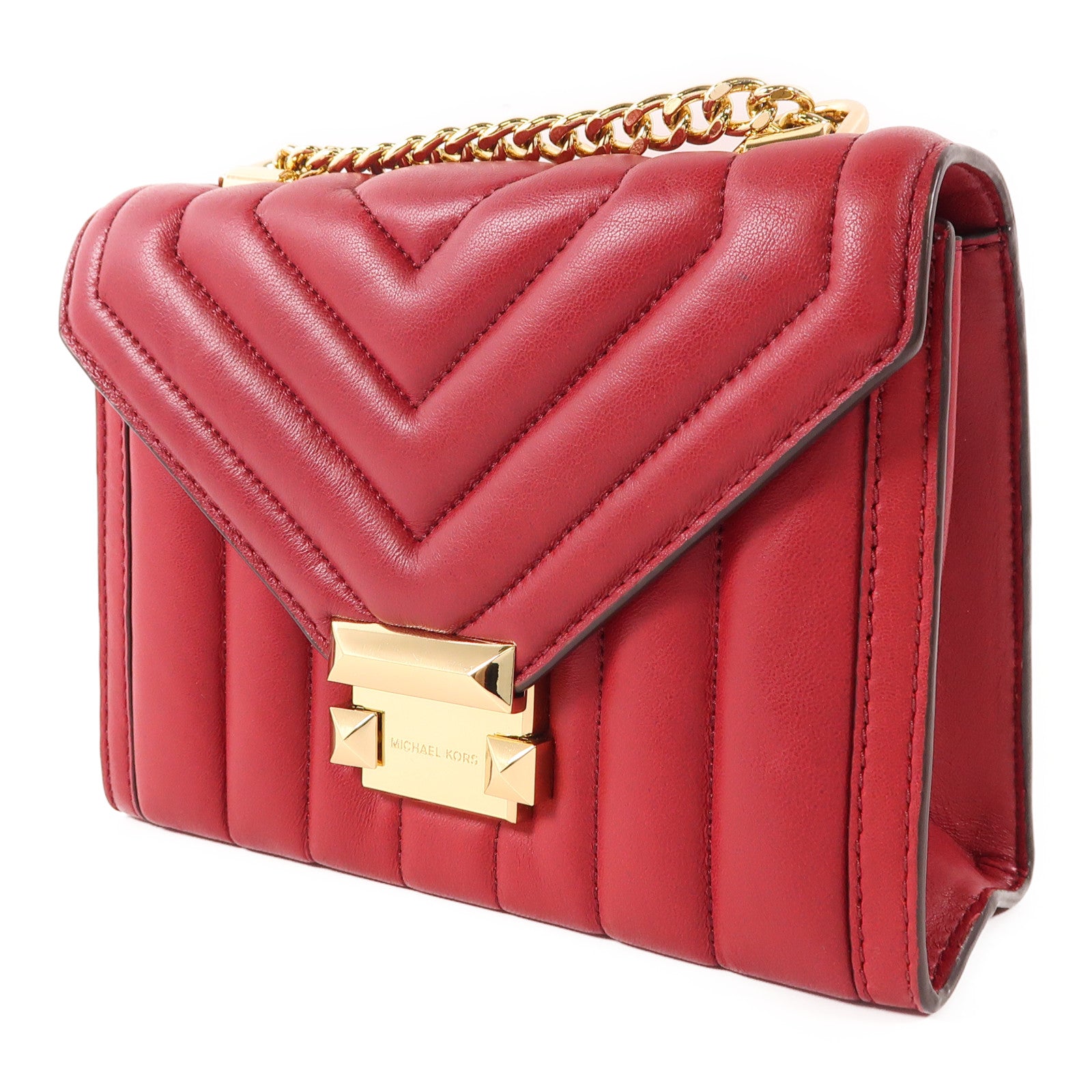 MICHAEL KORS Chain Shoulder Bag Lambskin Leather Red
