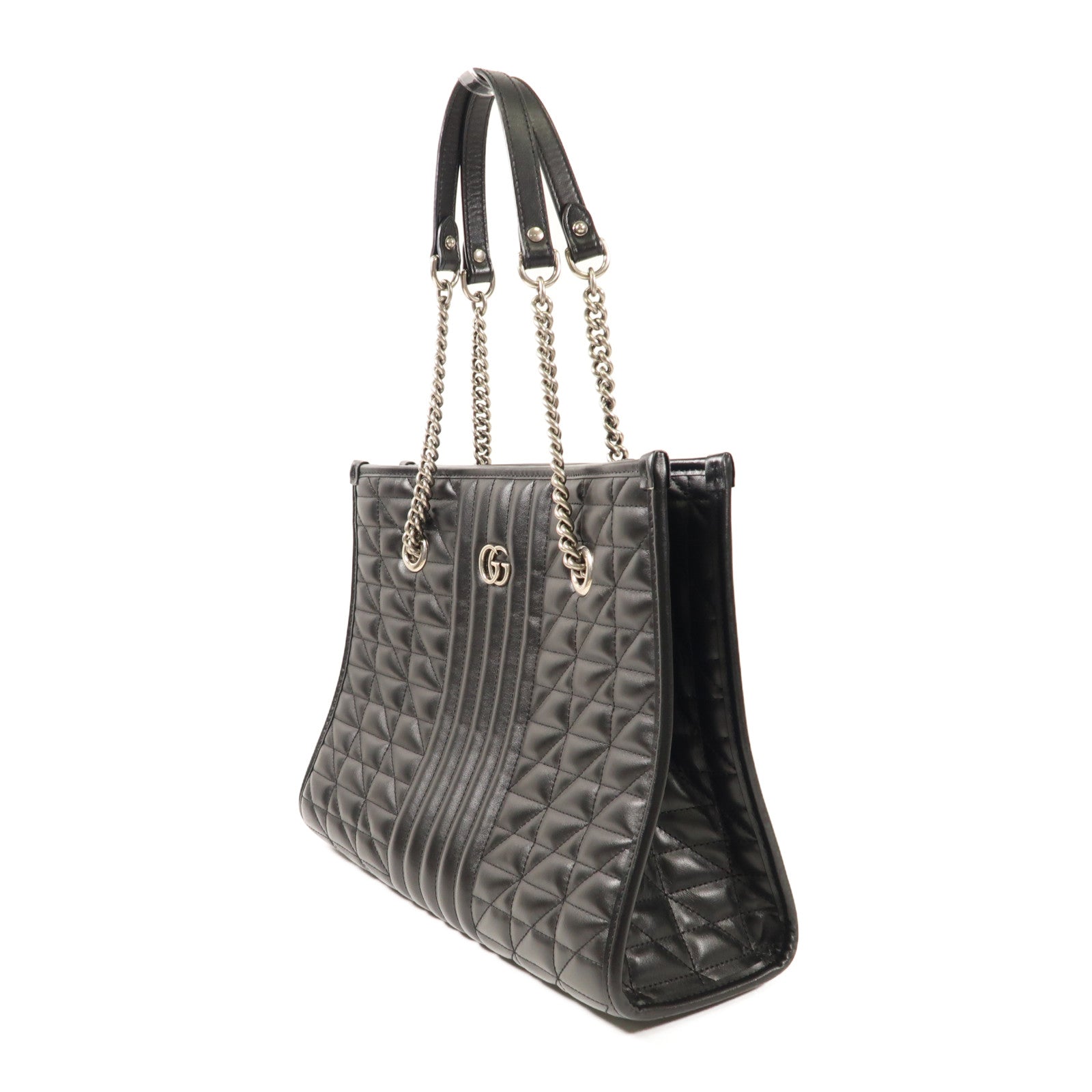 GUCCI SHW GG Marmont Chain Tote Bag Calfskin Leather 675796 Black