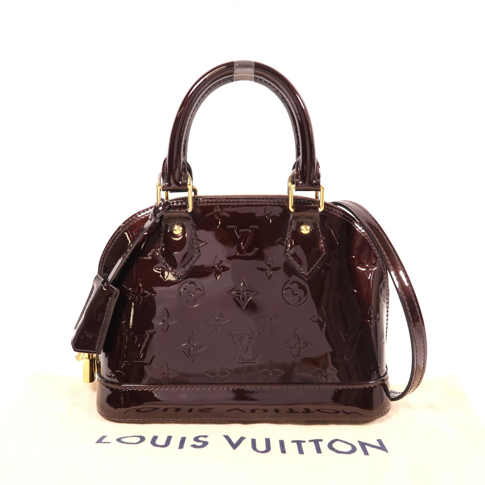 LOUIS VUITTON Vernis Alma BB金扣手挽肩背兩用袋酒紅色