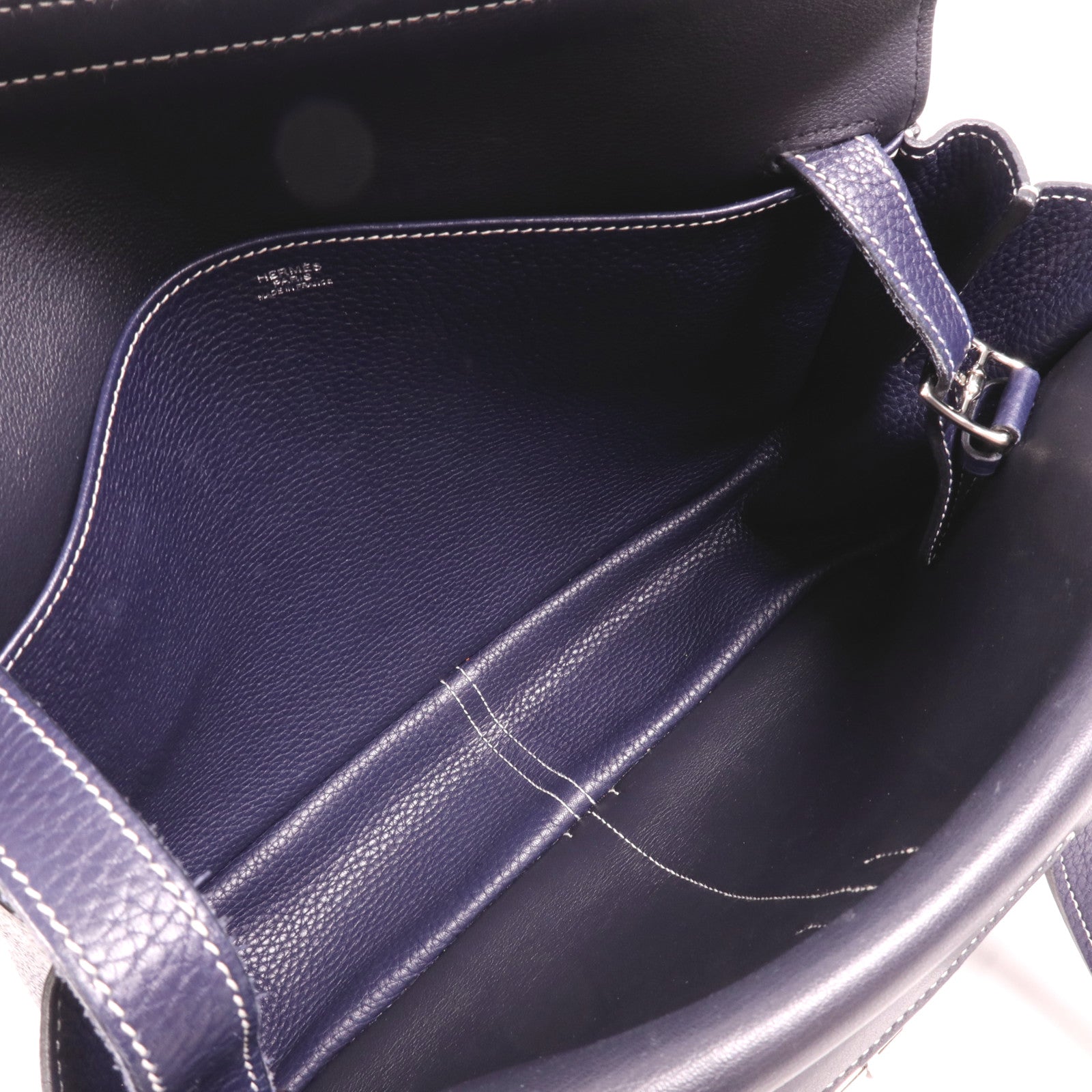 HERMES Clemence皮革Halzan 31銀扣手挽肩背兩用袋Bleu Nuit