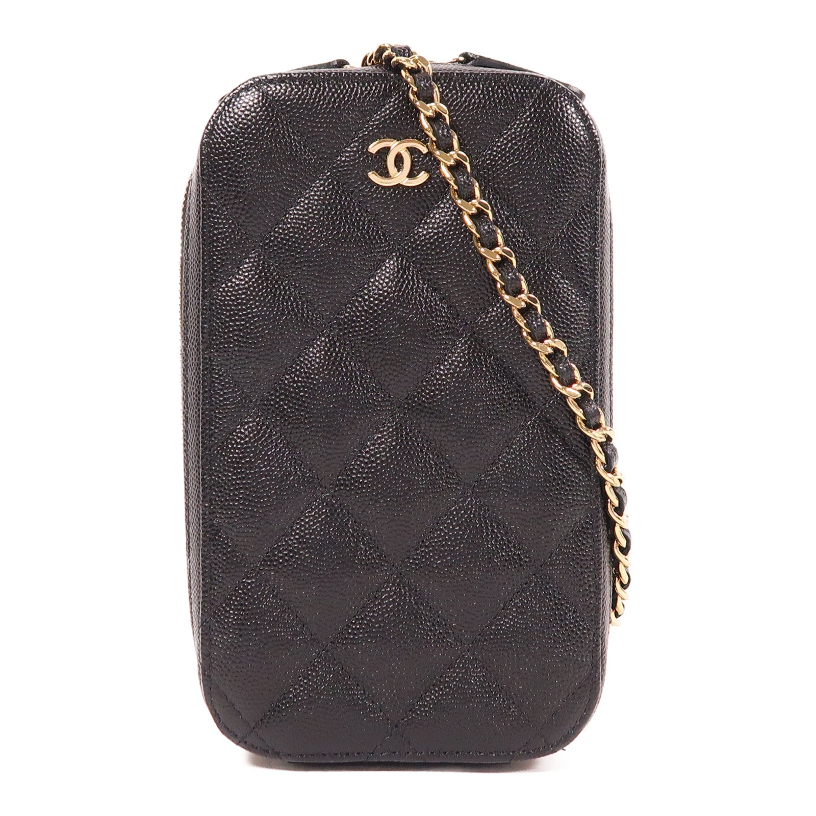 CHANEL 牛皮皮革Phone Holder金扣鏈帶肩背袋