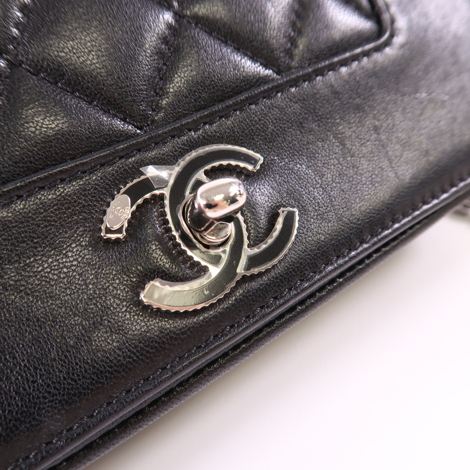 CHANEL CC SHW Chain Shoulder Bag Calfskin Leather Black