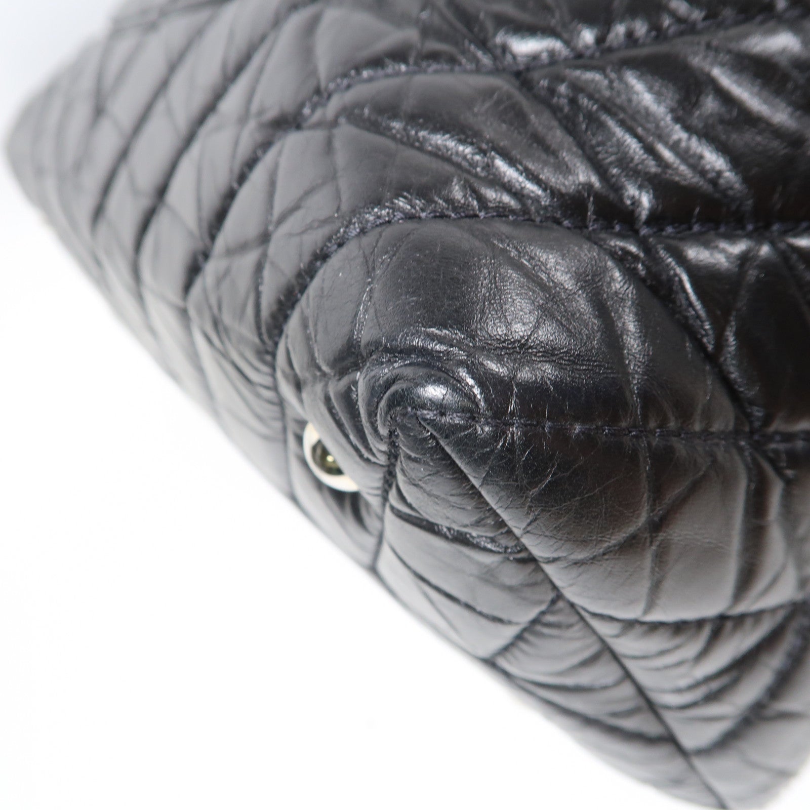 CHANEL 斜紋羊皮皮革Chain Shoulder Bag銀扣鏈帶肩背袋黑色