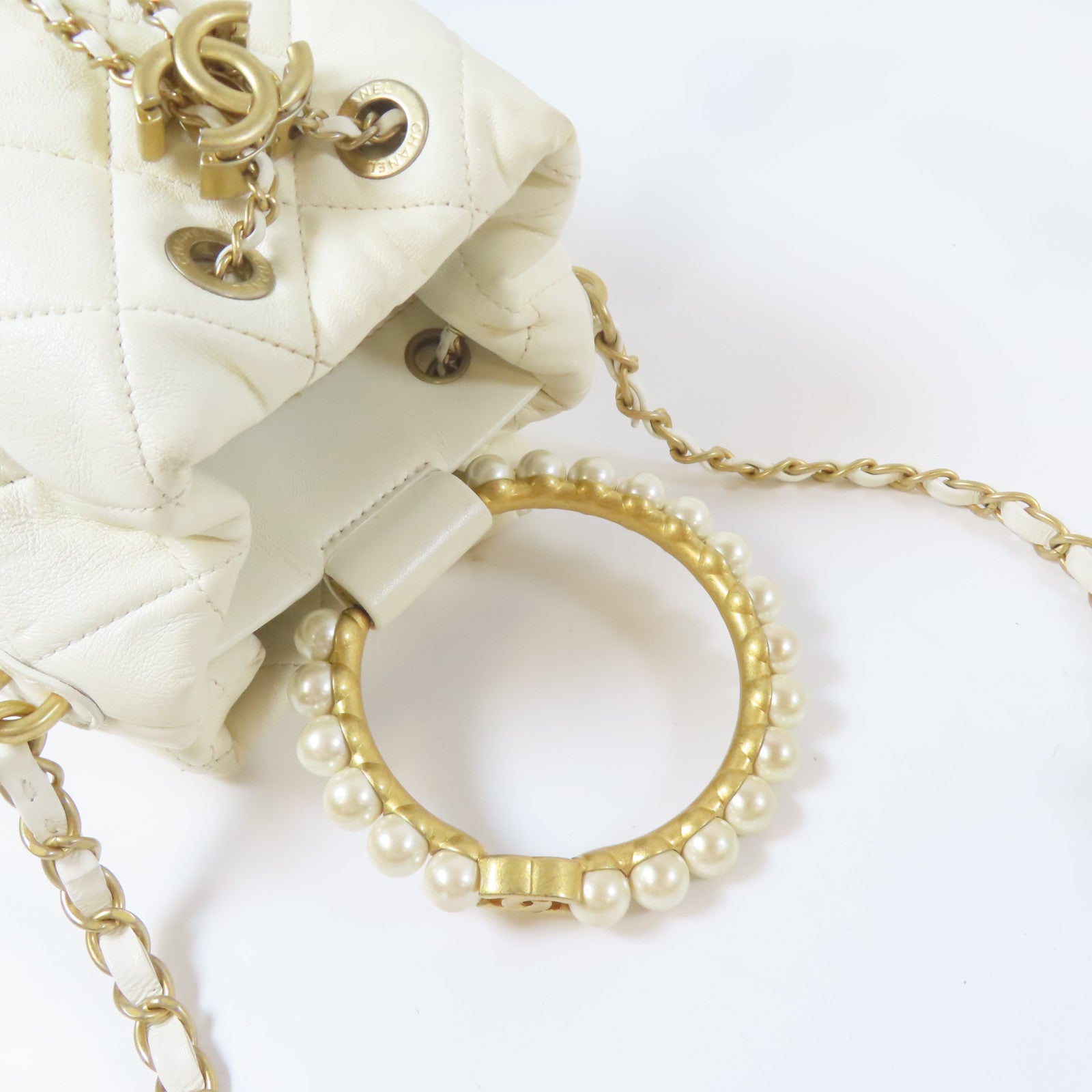 CHANEL 【激減優惠】菱格牛皮皮革Shoulder Bag金扣手挽肩背兩用袋白色