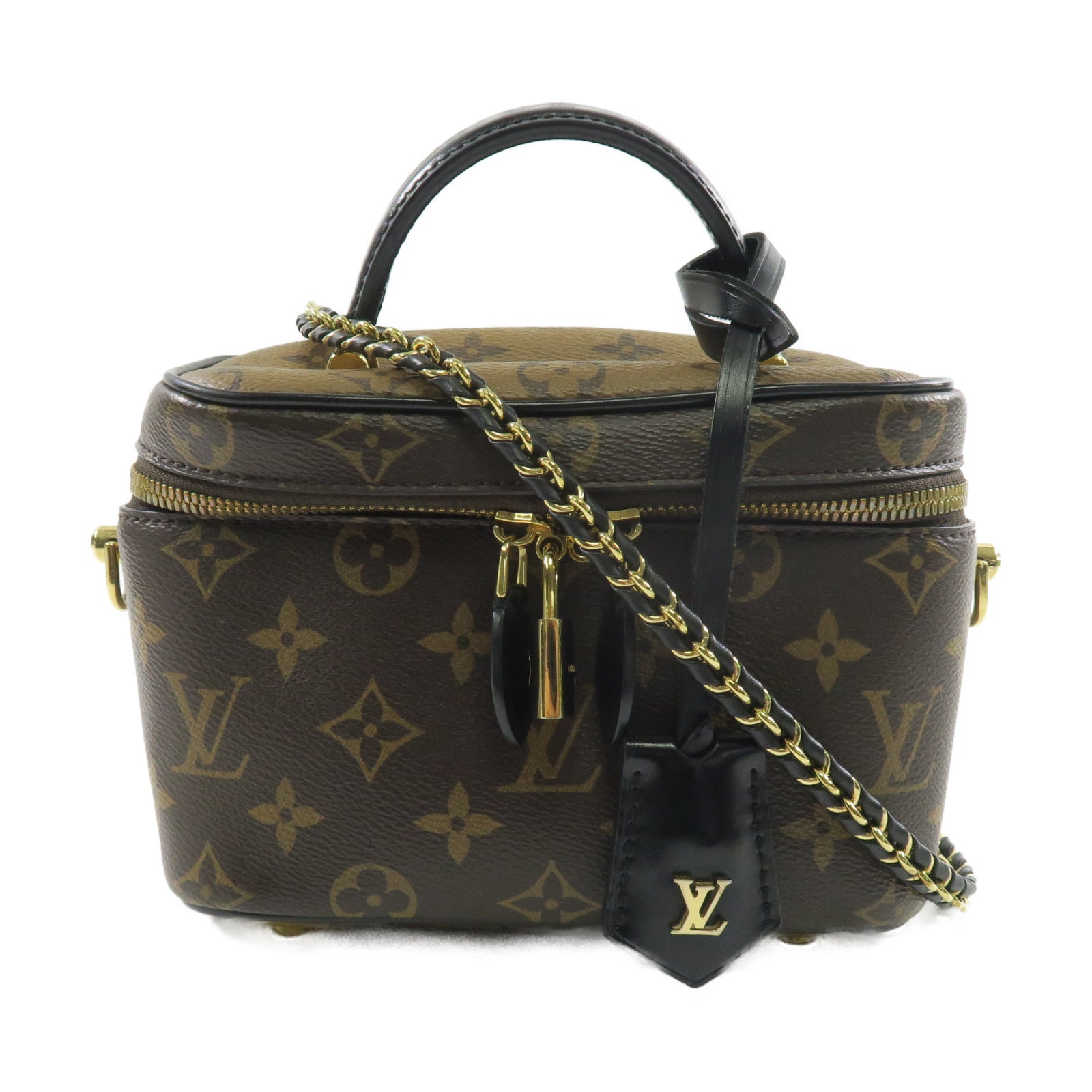 LOUIS VUITTON Monogram Vanity PM金扣鏈帶手挽肩背兩用袋啡色