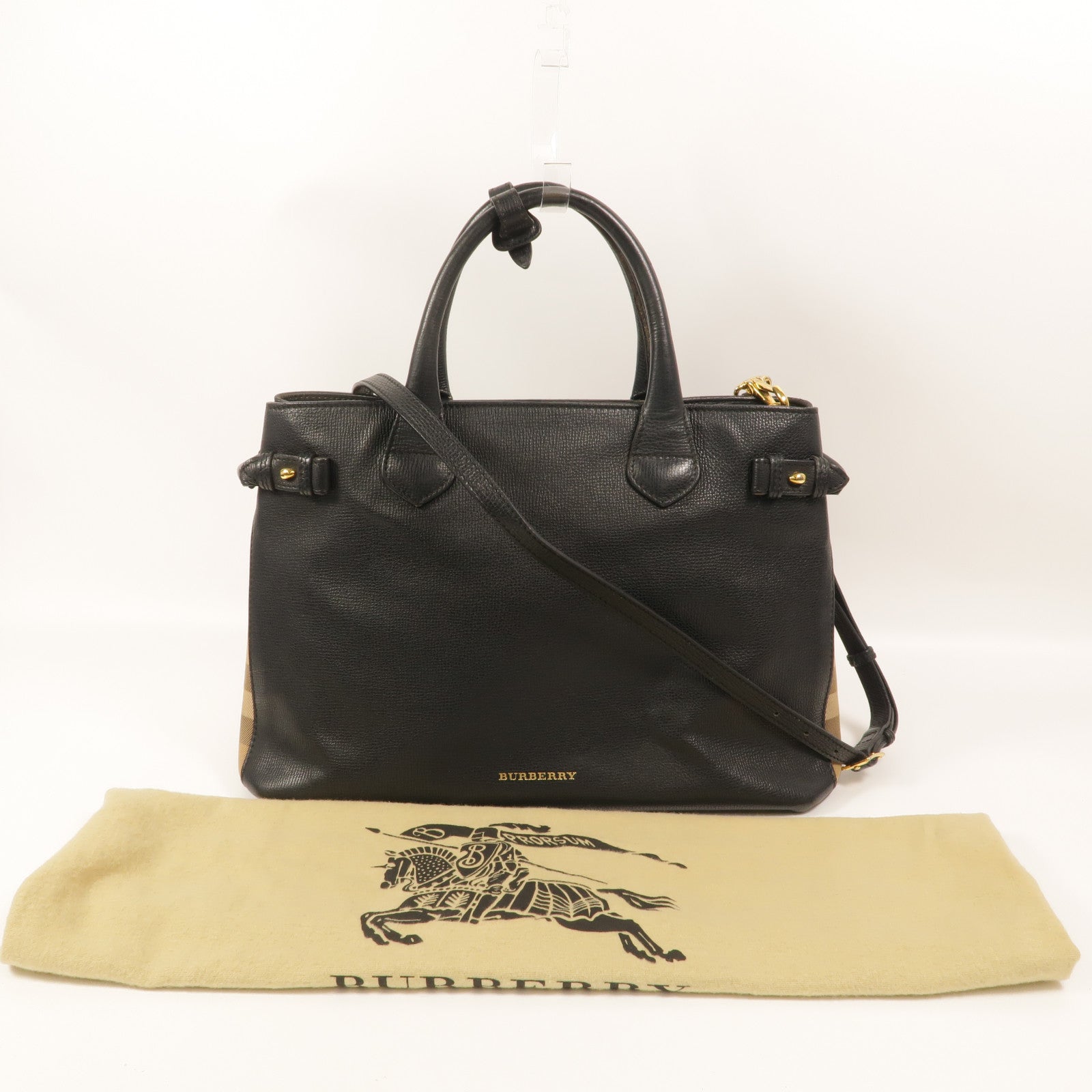 BURBERRY 牛皮皮革/帆布Banner Medium手挽肩背兩用袋