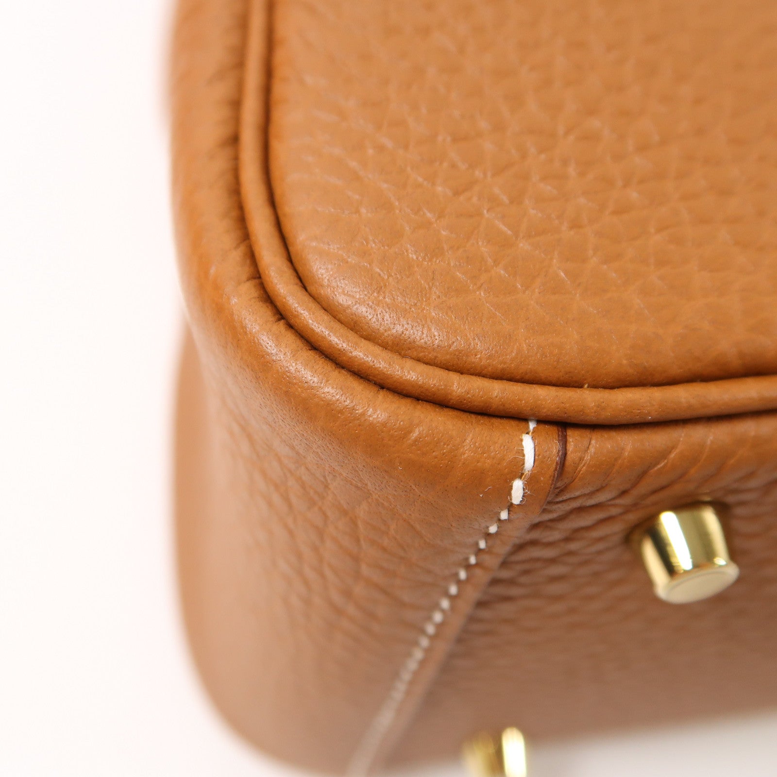 HERMES Clemence皮革Mini Lindy金扣手挽肩背兩用袋Gold啡色
