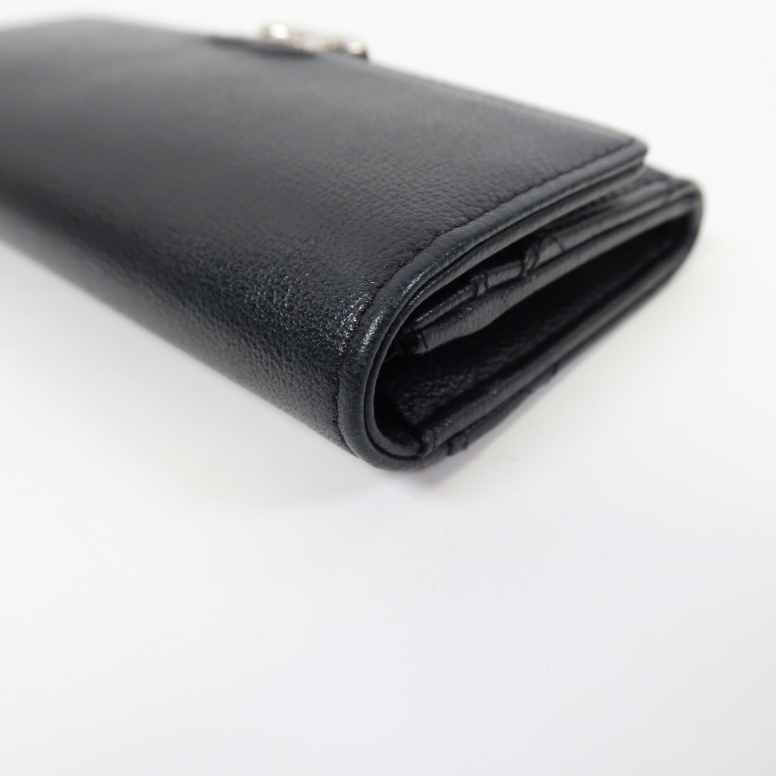 CHANEL 菱格牛皮皮革Wallet銀扣長錢包黑色