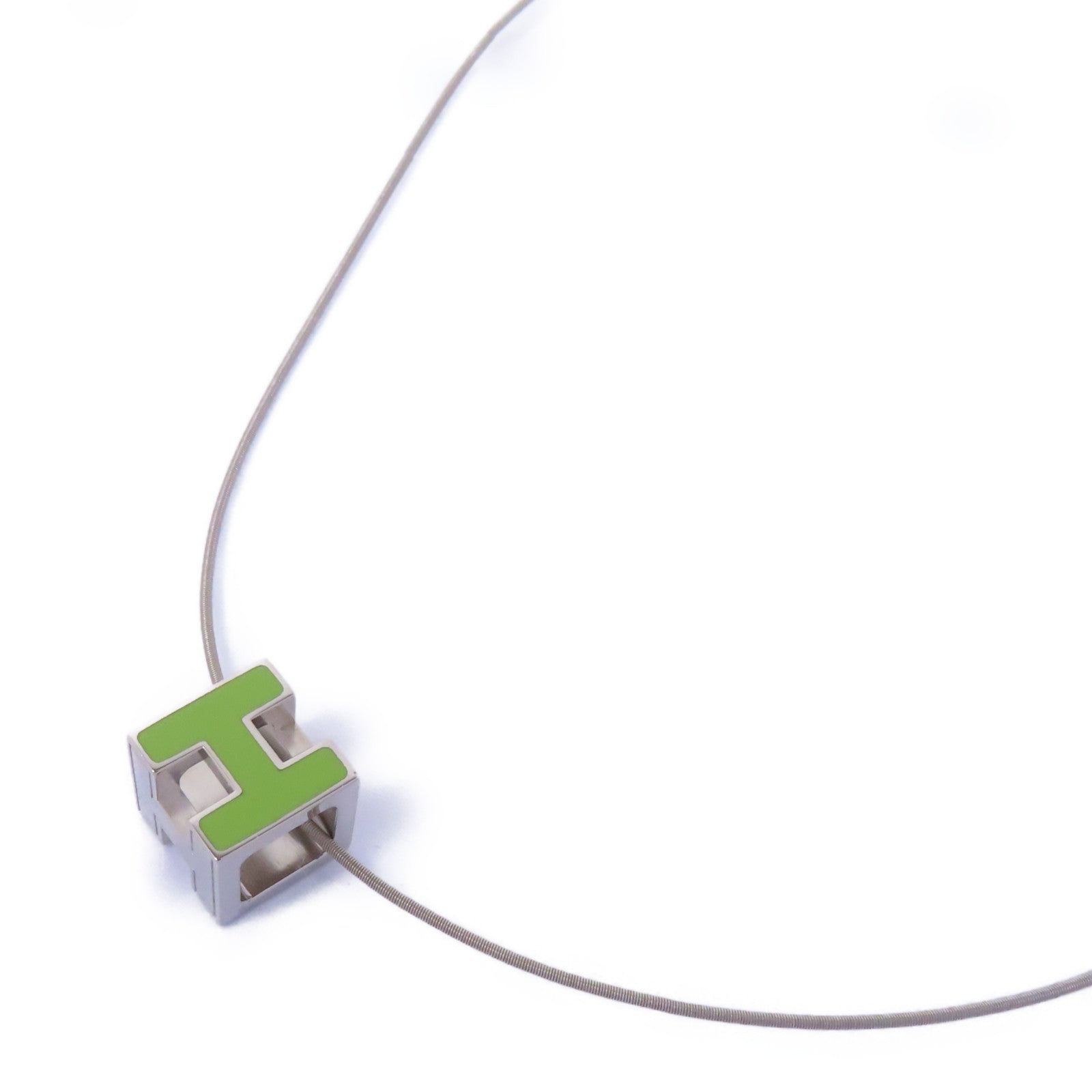 HERMES 金屬Cube d'H Necklace項鍊綠色/銀色