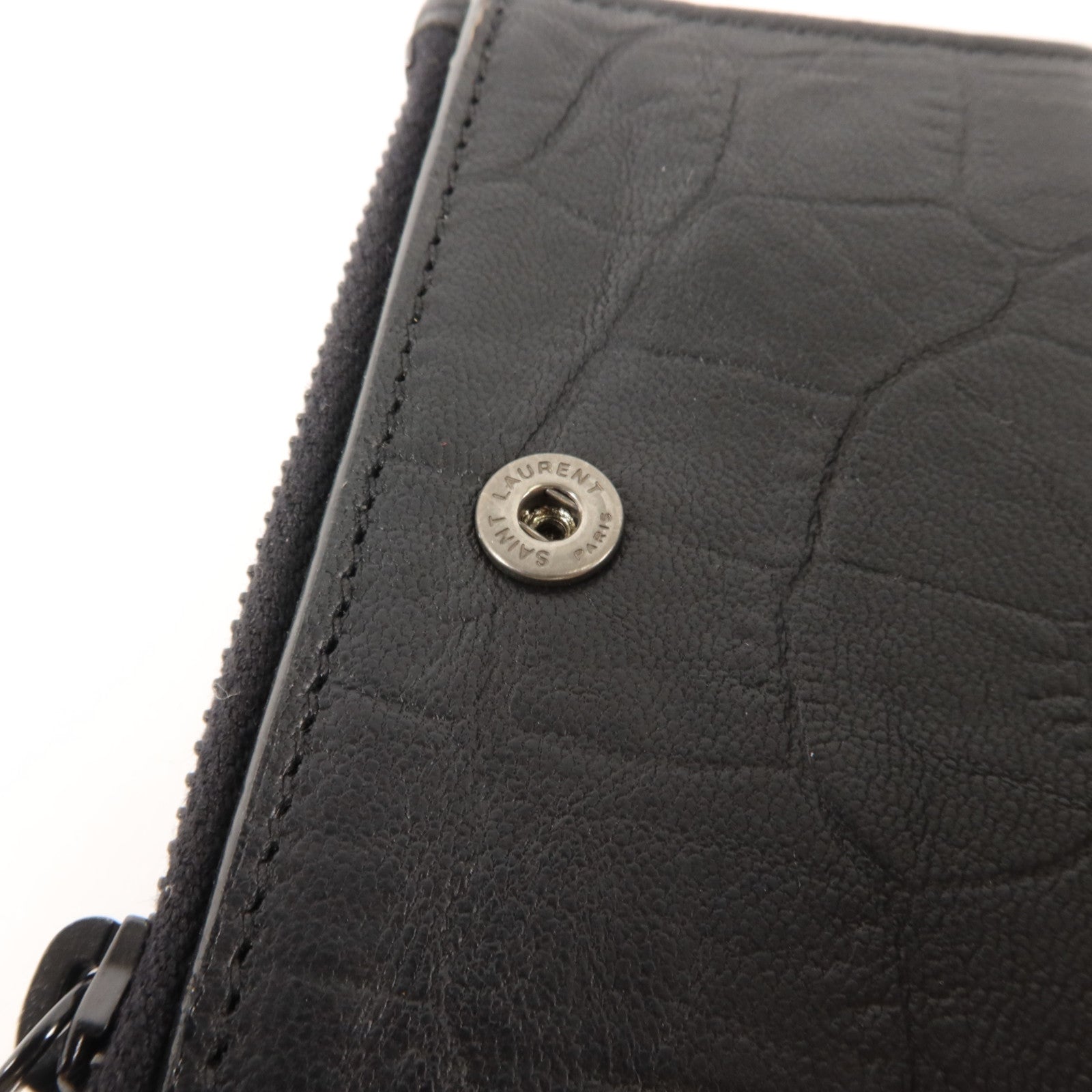 SAINT LAURENT 牛皮皮革Cassandre Crocodile-Embossed Wallet錢包