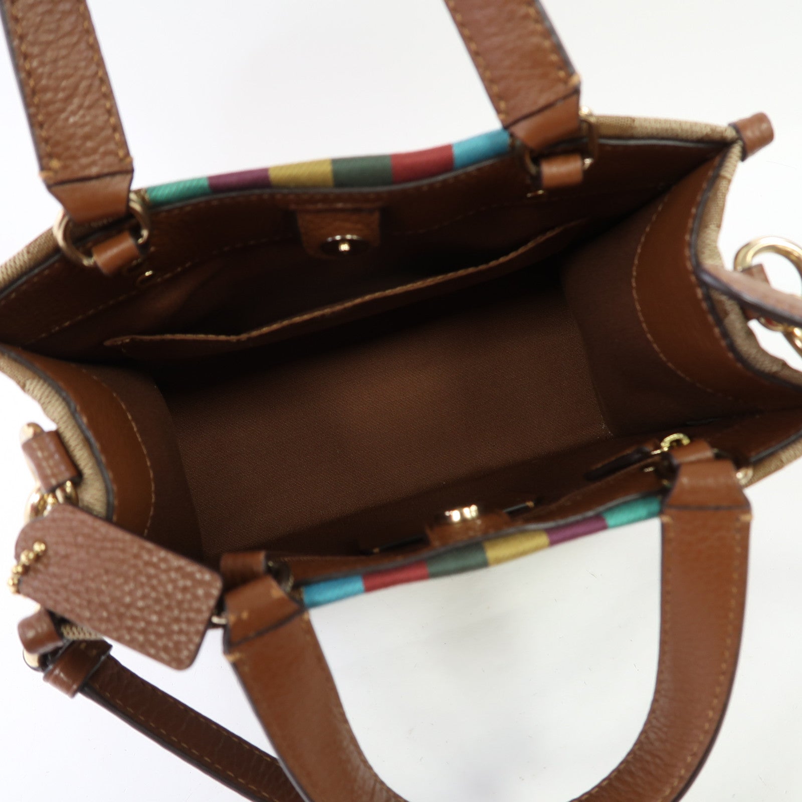 COACH 帆布Shoulder Bag金扣手挽肩背兩用袋啡色