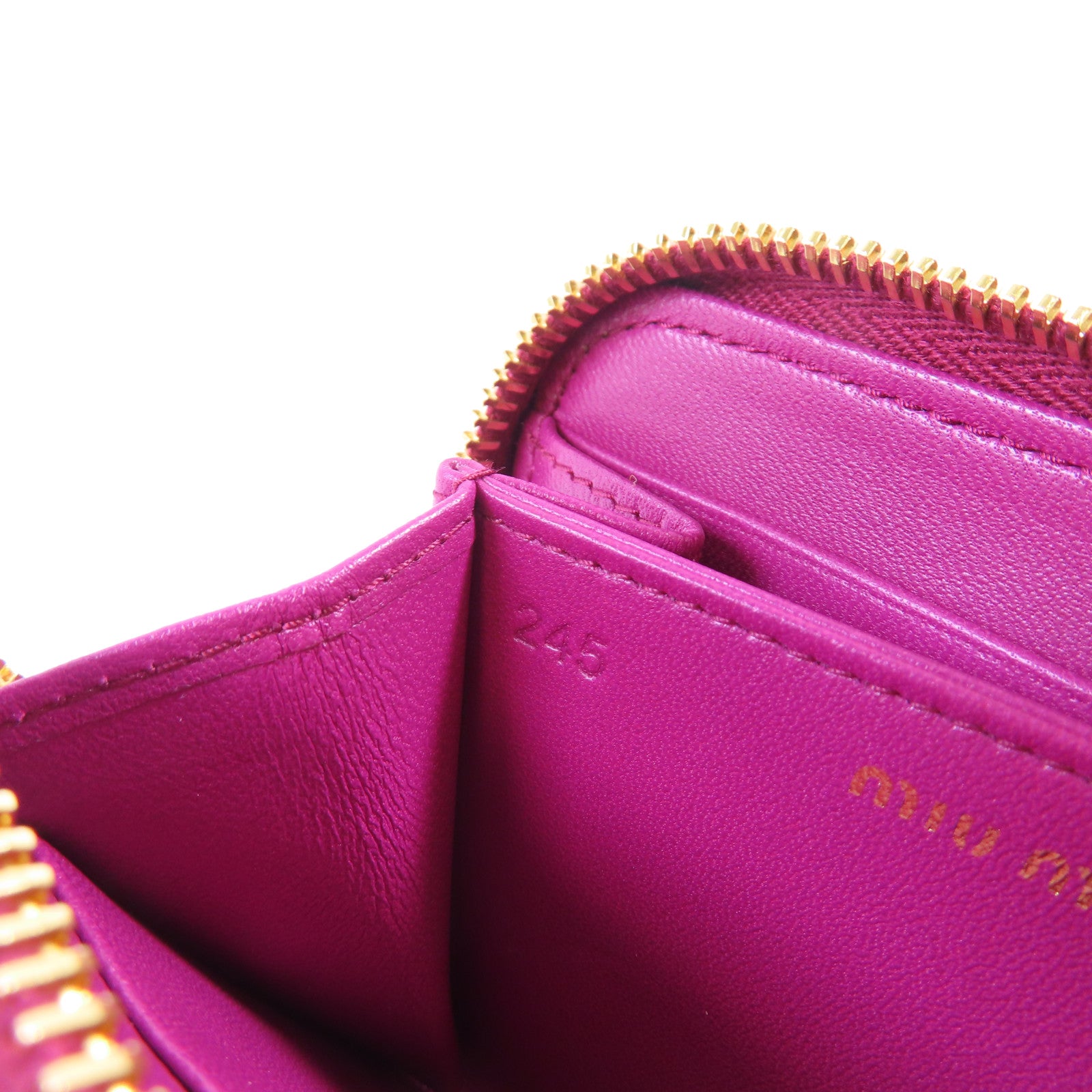 Miu Miu 羊皮皮革Zipper Card Case金扣拉鏈零錢包粉紫色