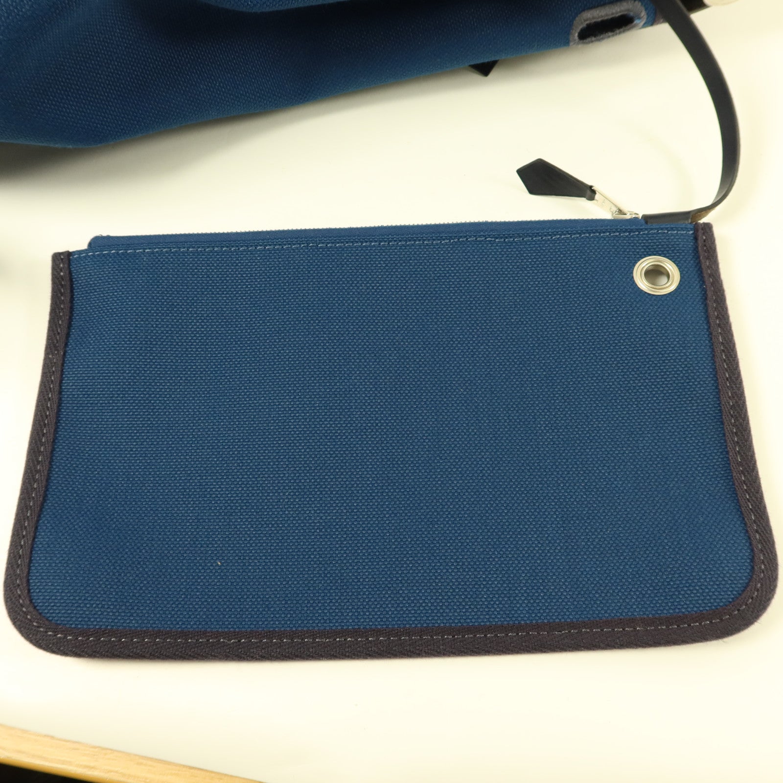 HERMES 帆布Herbag Backpack銀扣背包Deep Blue/Bleu Nuit