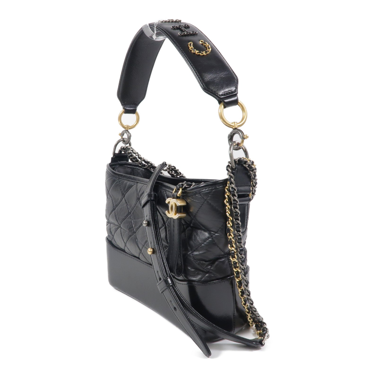 CHANEL 牛皮皮革Gabrielle Medium With Handle鏈帶手挽肩背兩用袋