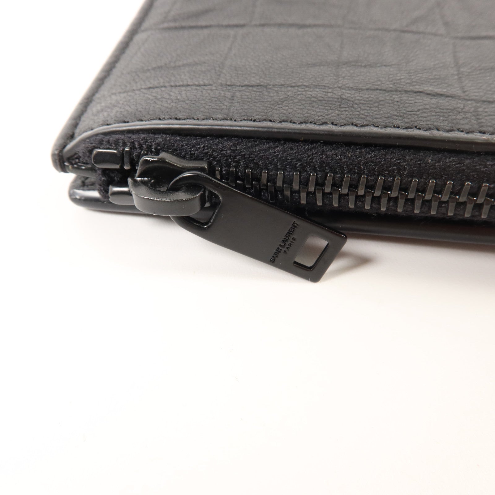 SAINT LAURENT 牛皮皮革Cassandre Crocodile-Embossed Wallet錢包