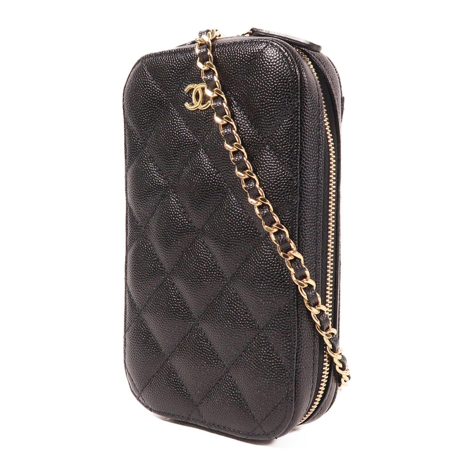 CHANEL 牛皮皮革Phone Holder金扣鏈帶肩背袋