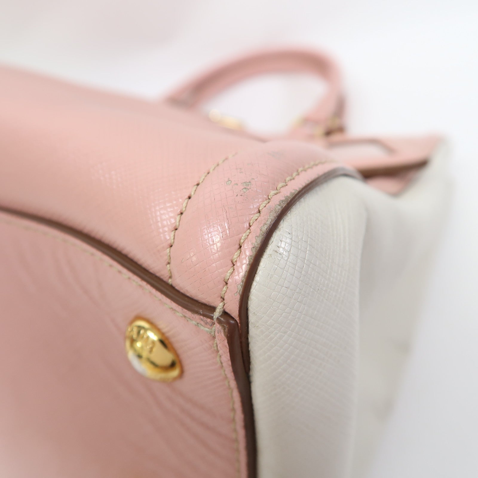 PRADA 牛皮皮革Shoulder Bag金扣手挽肩背兩用袋粉紅色