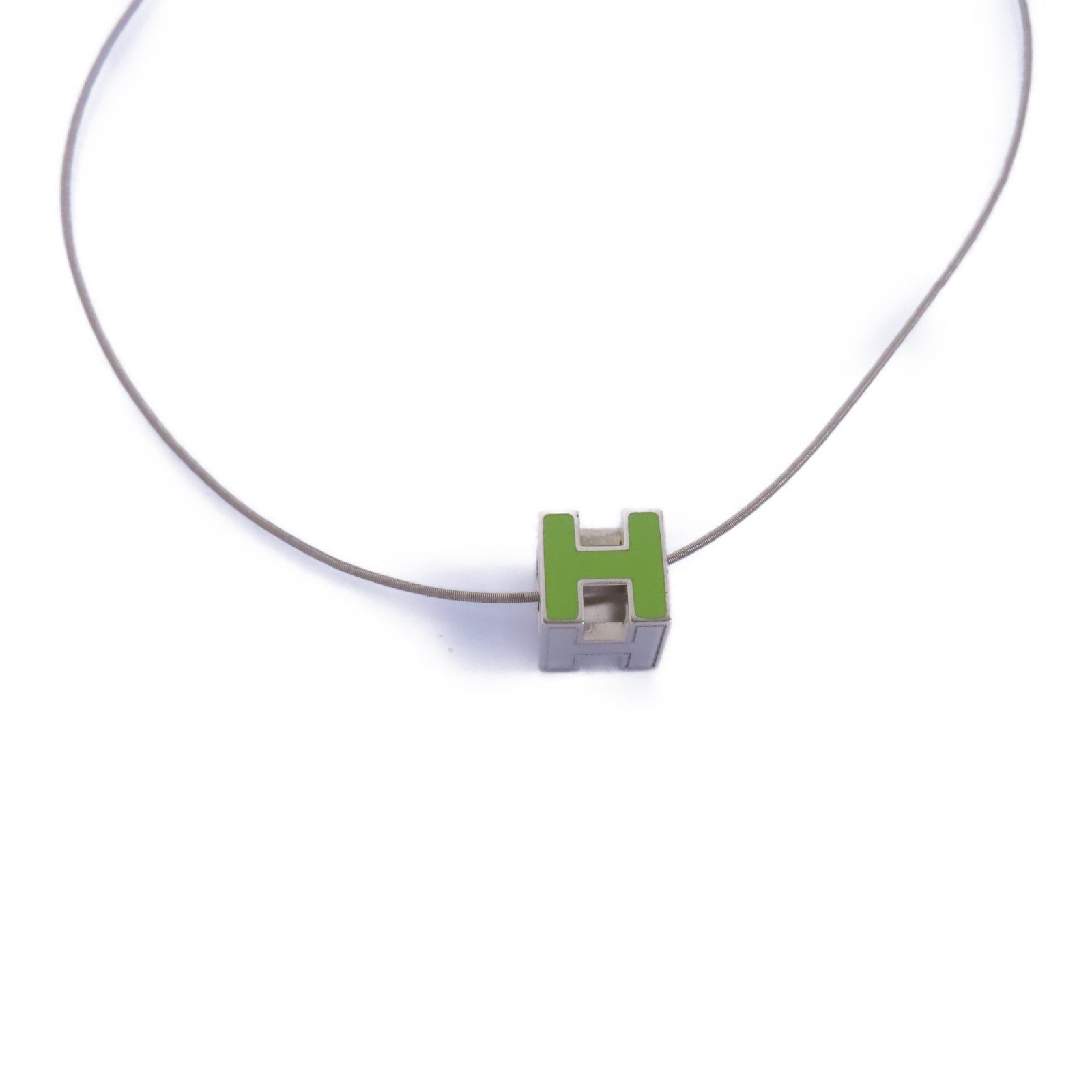 HERMES 金屬Cube d'H Necklace項鍊綠色/銀色
