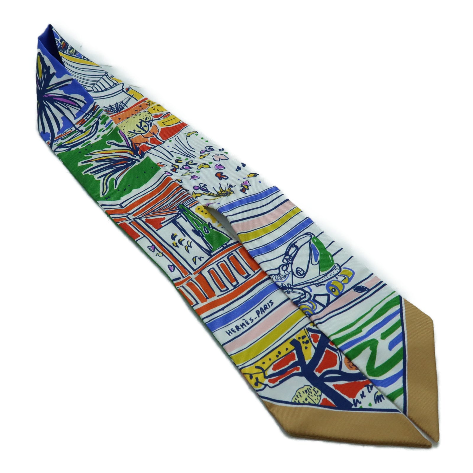 HERMES 【激減優惠】絲質Twilly絲巾白色/啡色