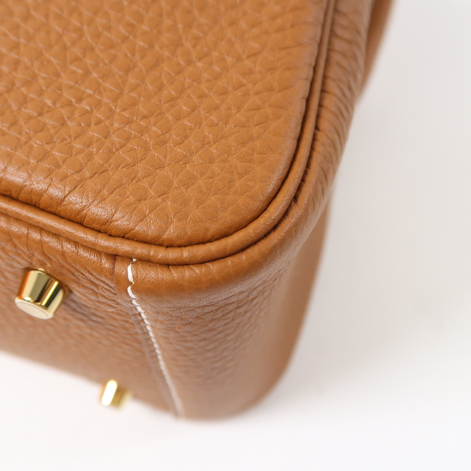 HERMES Clemence皮革Mini Lindy金扣手挽肩背兩用袋Gold啡色