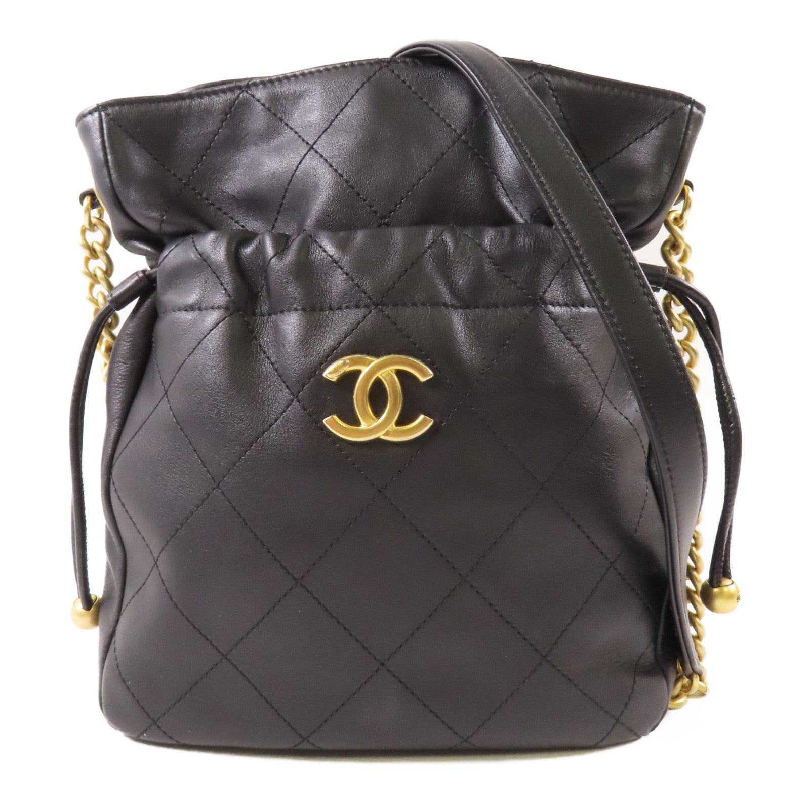 CHANEL 牛皮皮革Chain Shoulder金扣鏈帶肩背袋