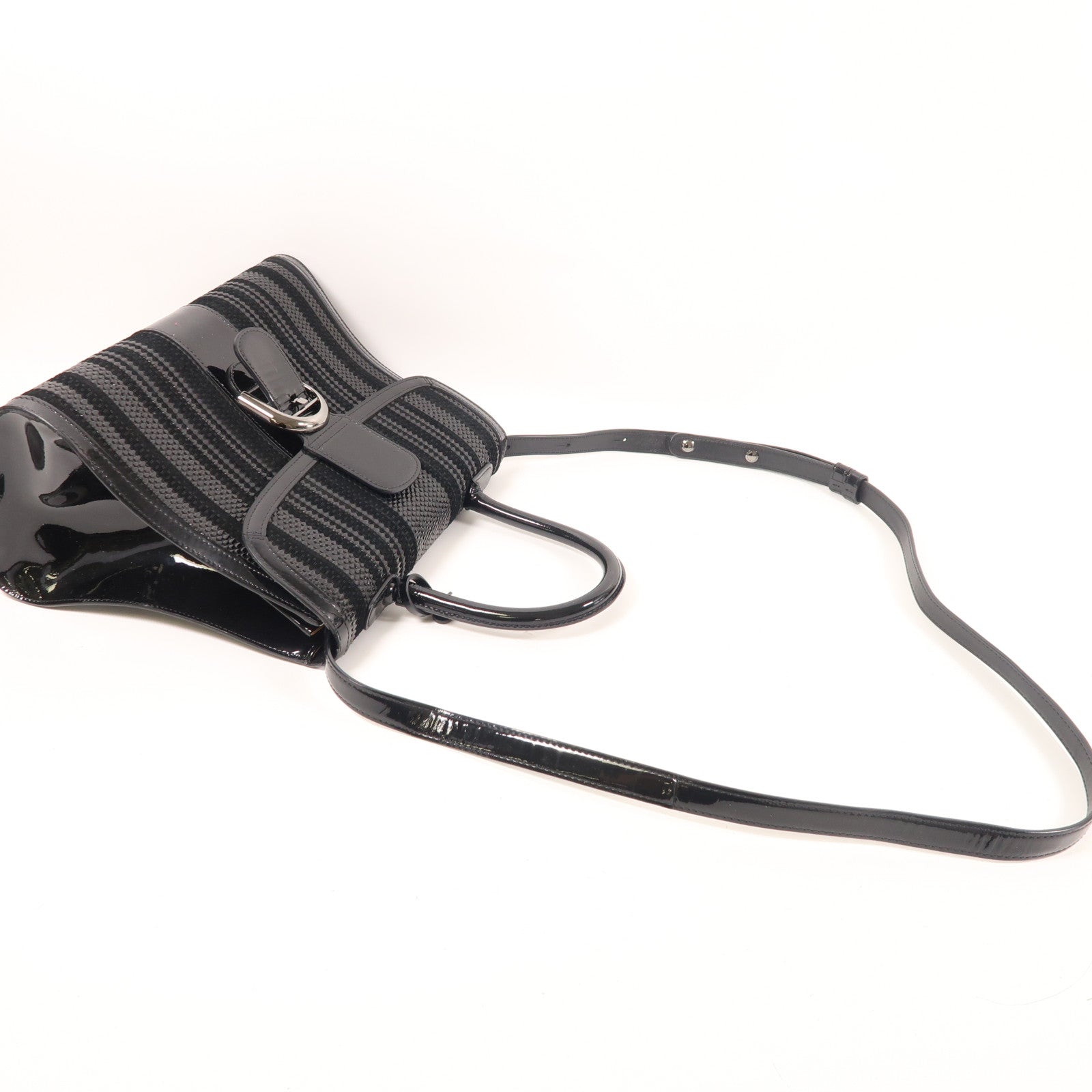 Delvaux 漆皮皮革/帆布Brillant MM手挽肩背兩用袋