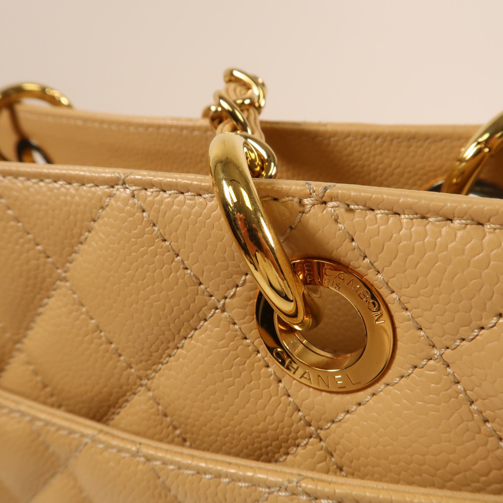 CHANEL 牛皮皮革Grand Shopping Tote金扣鏈帶肩背袋