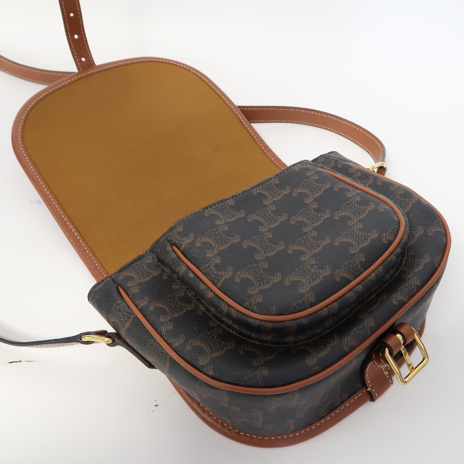 CELINE 塗層帆布Folco Medium金扣肩背袋啡色