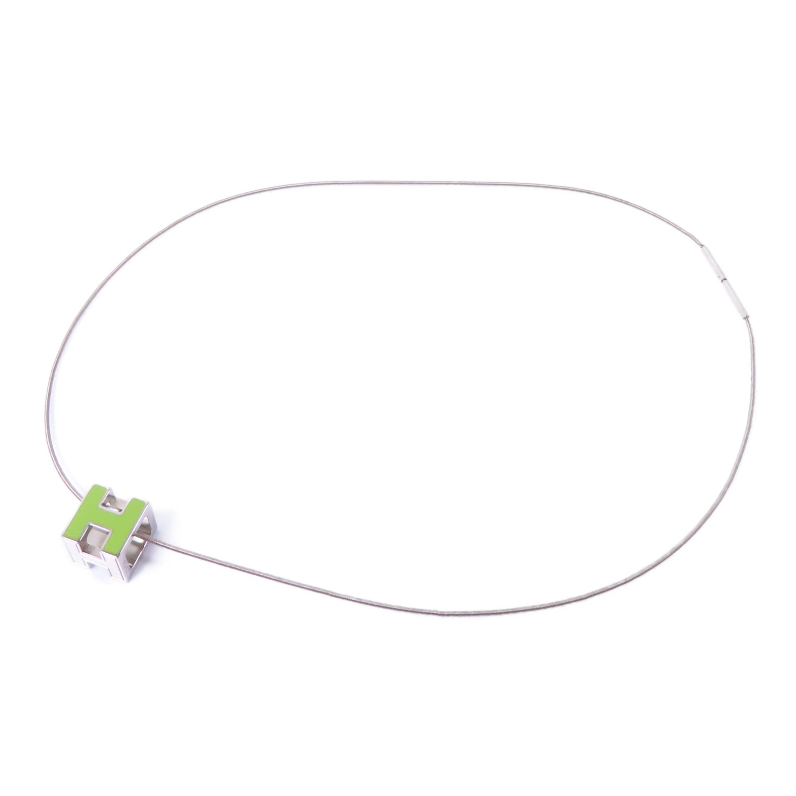 HERMES 金屬Cube d'H Necklace項鍊綠色/銀色