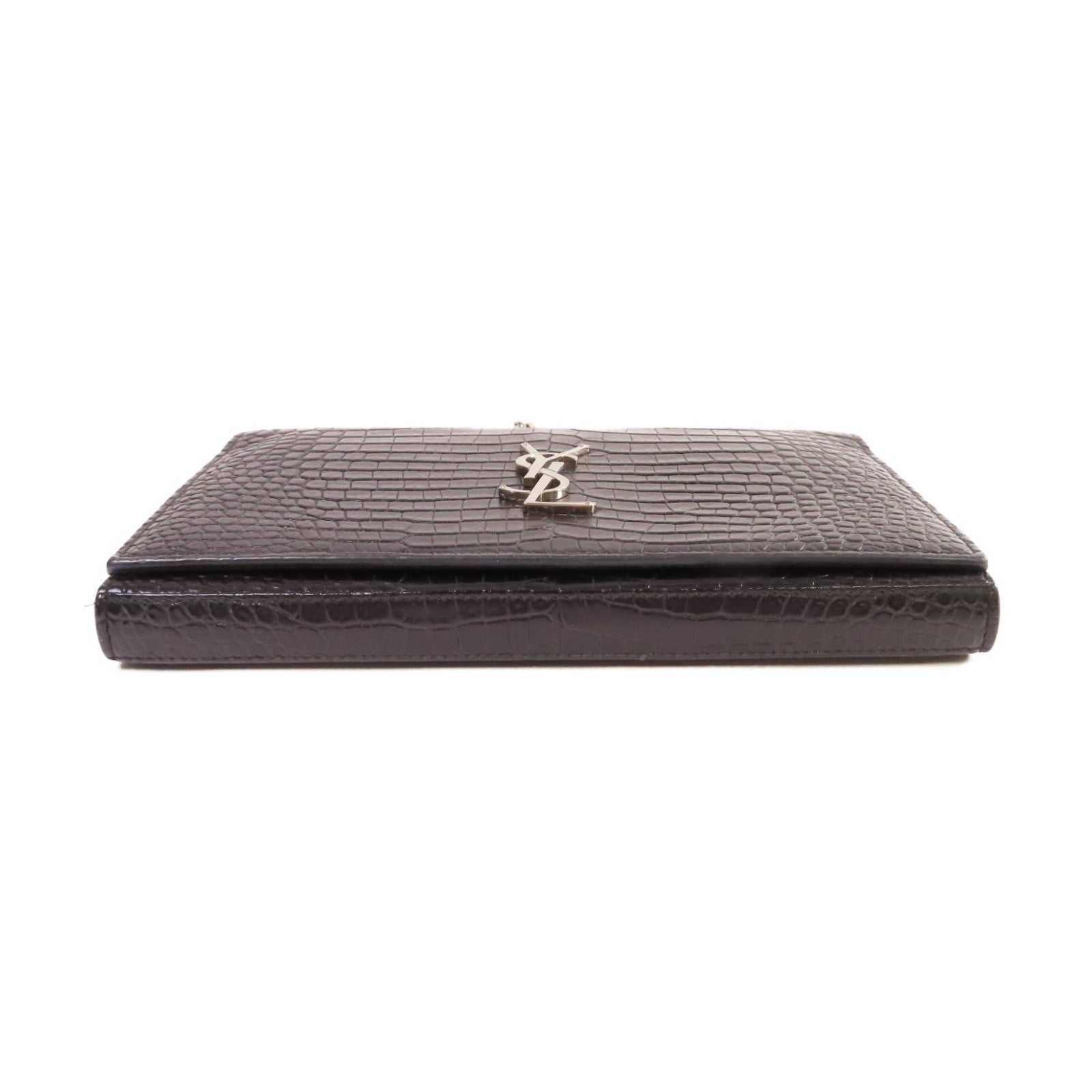 SAINT LAURENT 牛皮皮革Chain Shoulder Bag銀扣鏈帶肩背袋黑色